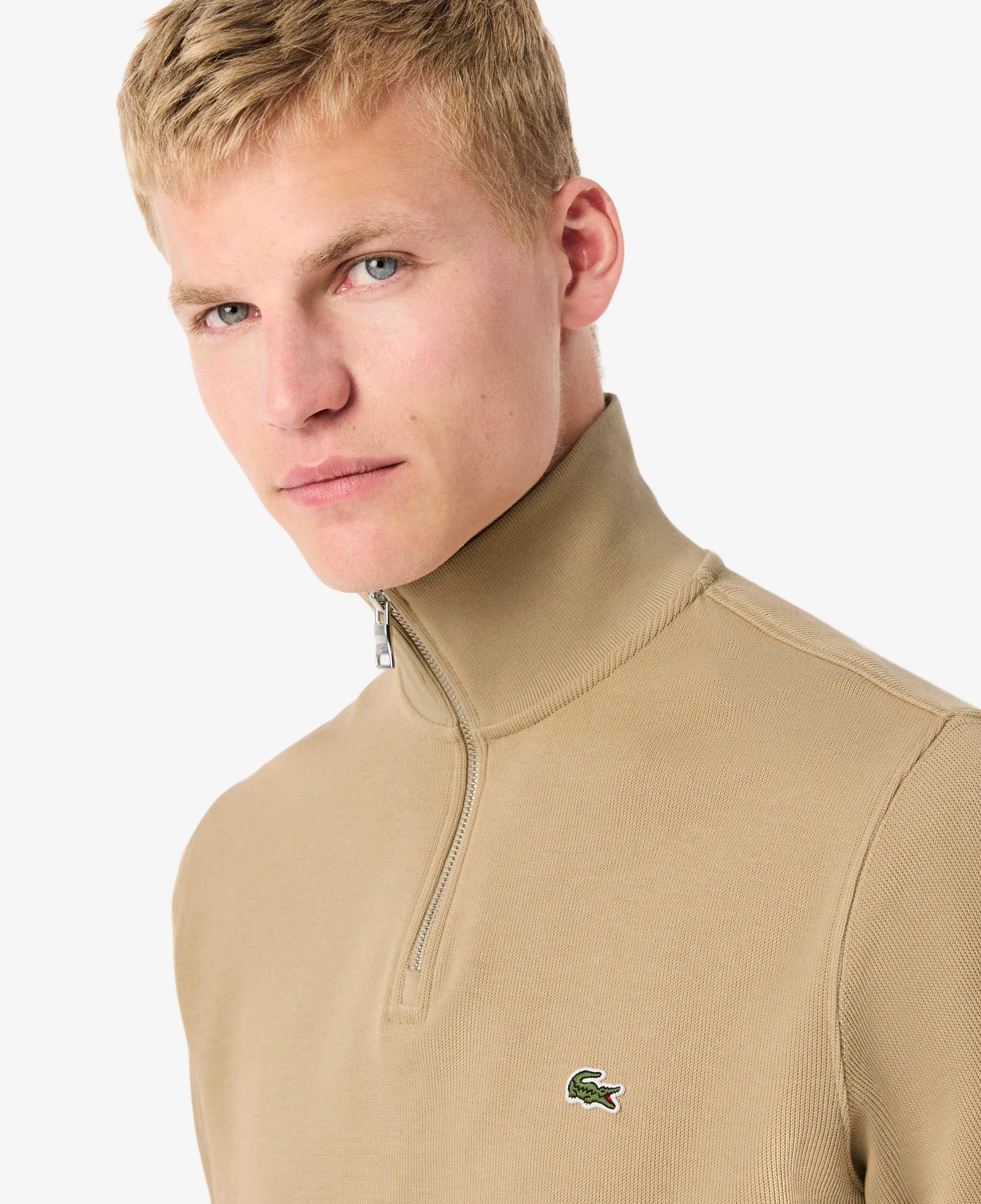 Lacoste Erkek Classic Fit Yarım Fermuarlı Bej Sweatshirt