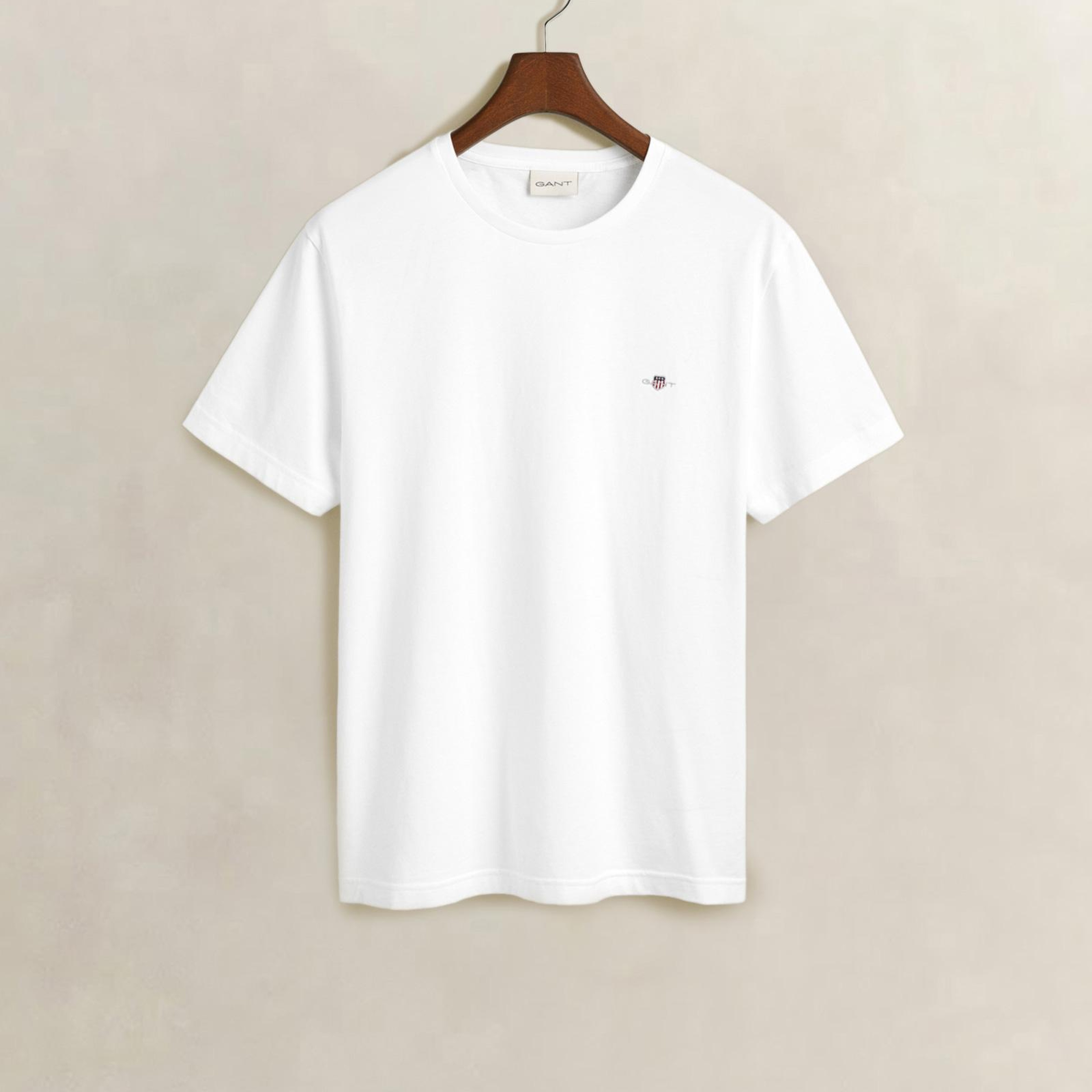 GANT Erkek Beyaz Bisiklet Yaka Regular Fit Logolu T-Shirt