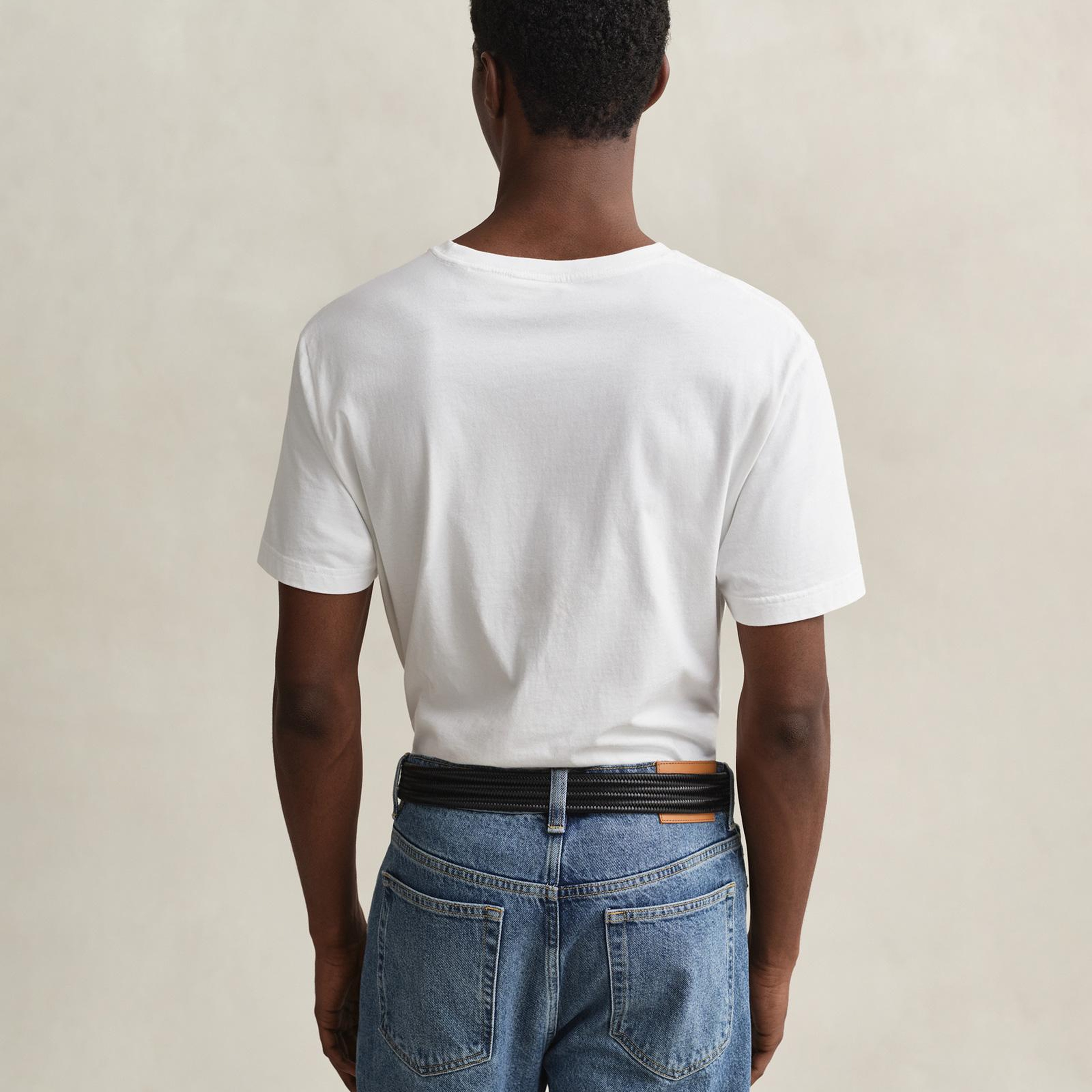 GANT Erkek Beyaz Bisiklet Yaka Regular Fit Logolu T-Shirt