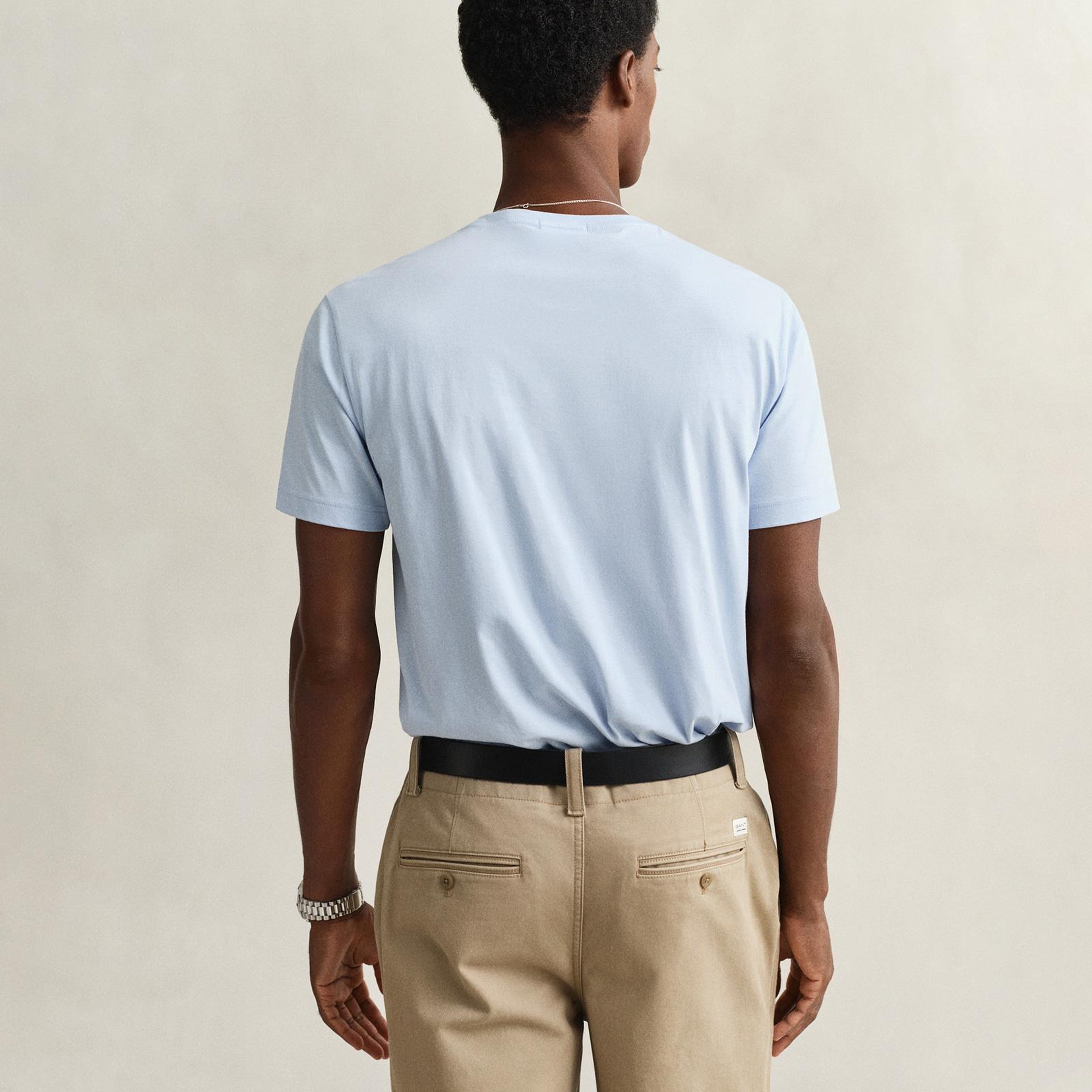 GANT Erkek Mavi Bisiklet Yaka Regular Fit Logolu T-Shirt
