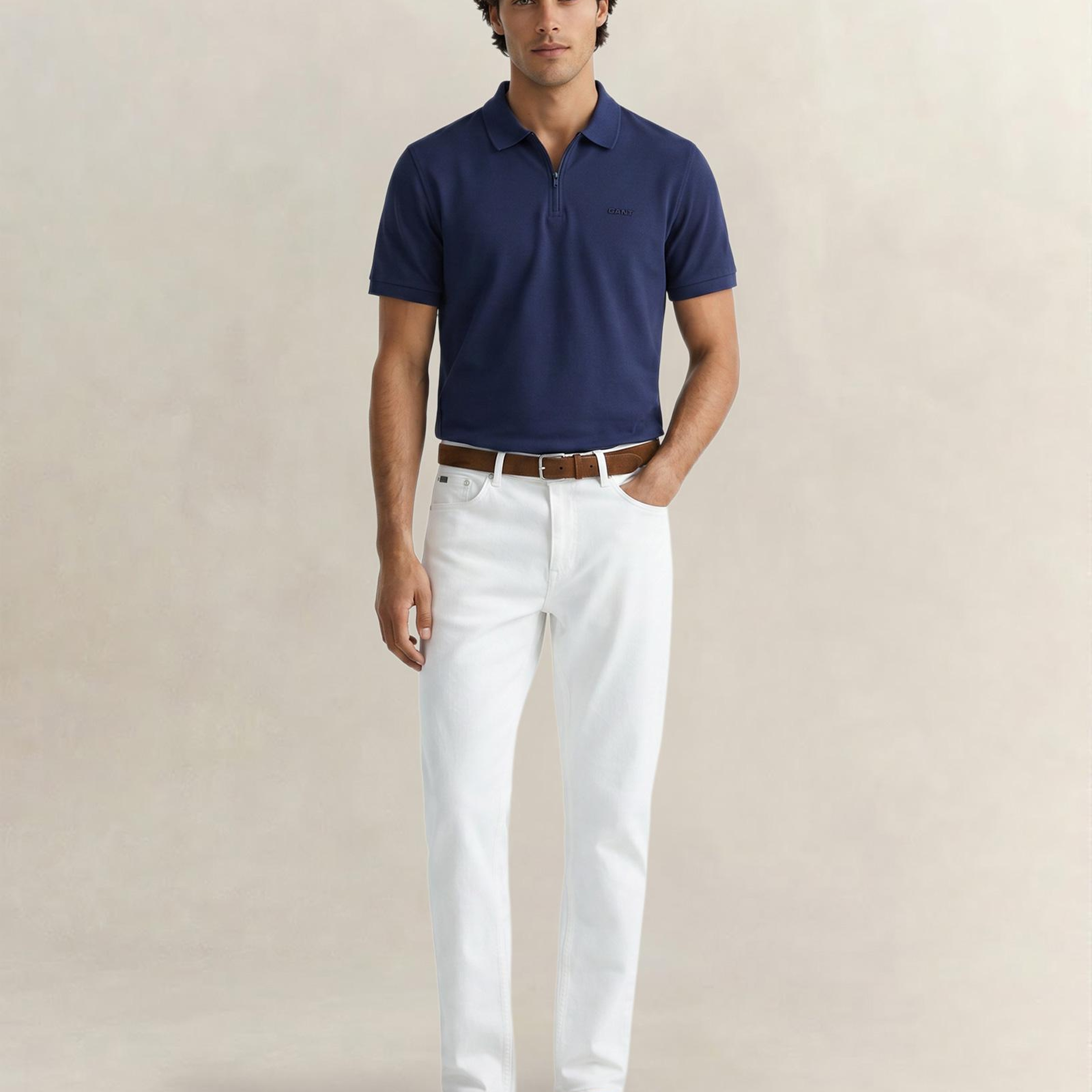 GANT Erkek Lacivert Regular Fit Yarım Fermuarlı Polo Yaka T-Shirt