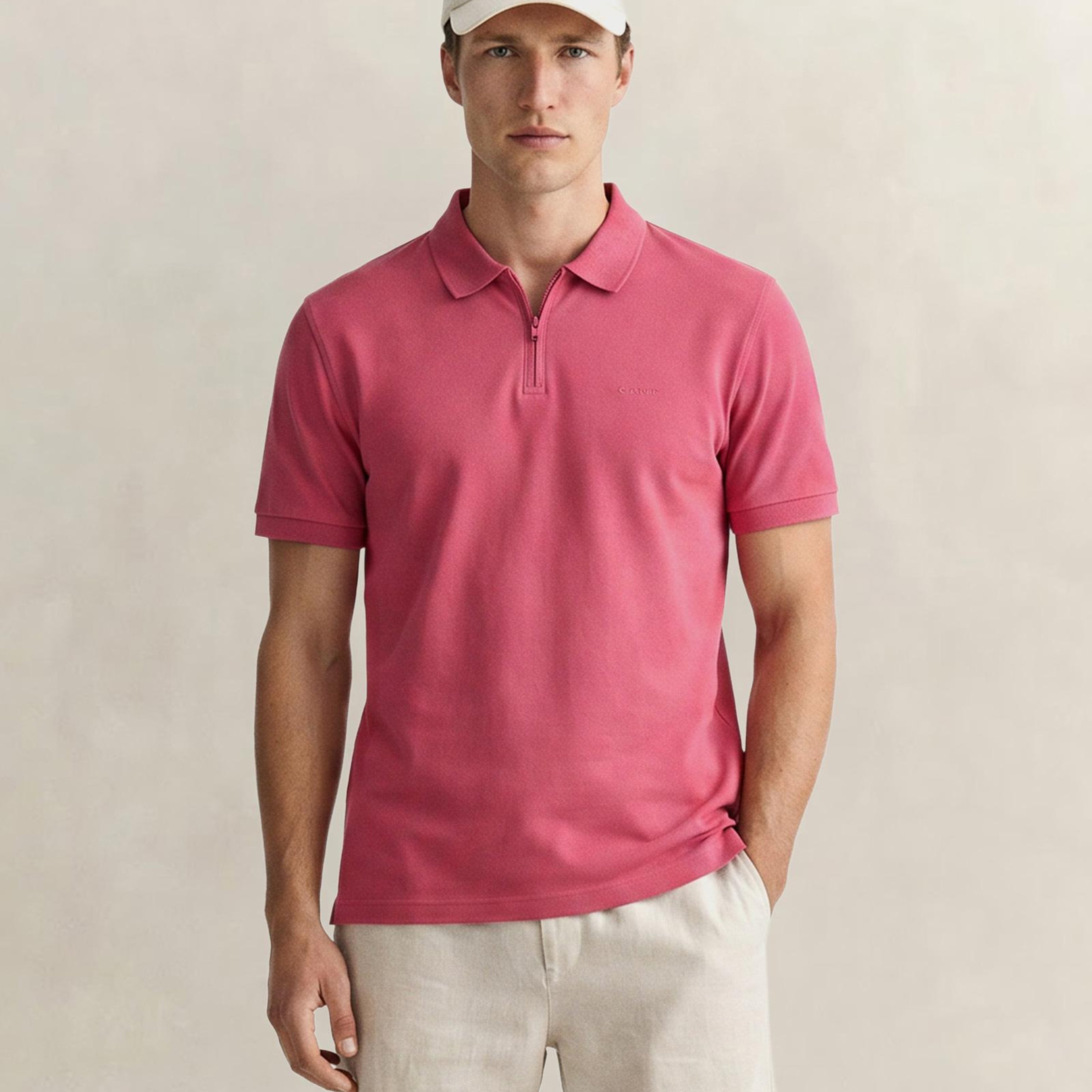 GANT Erkek Kırmızı Regular Fit Yarım Fermuarlı Polo Yaka T-Shirt