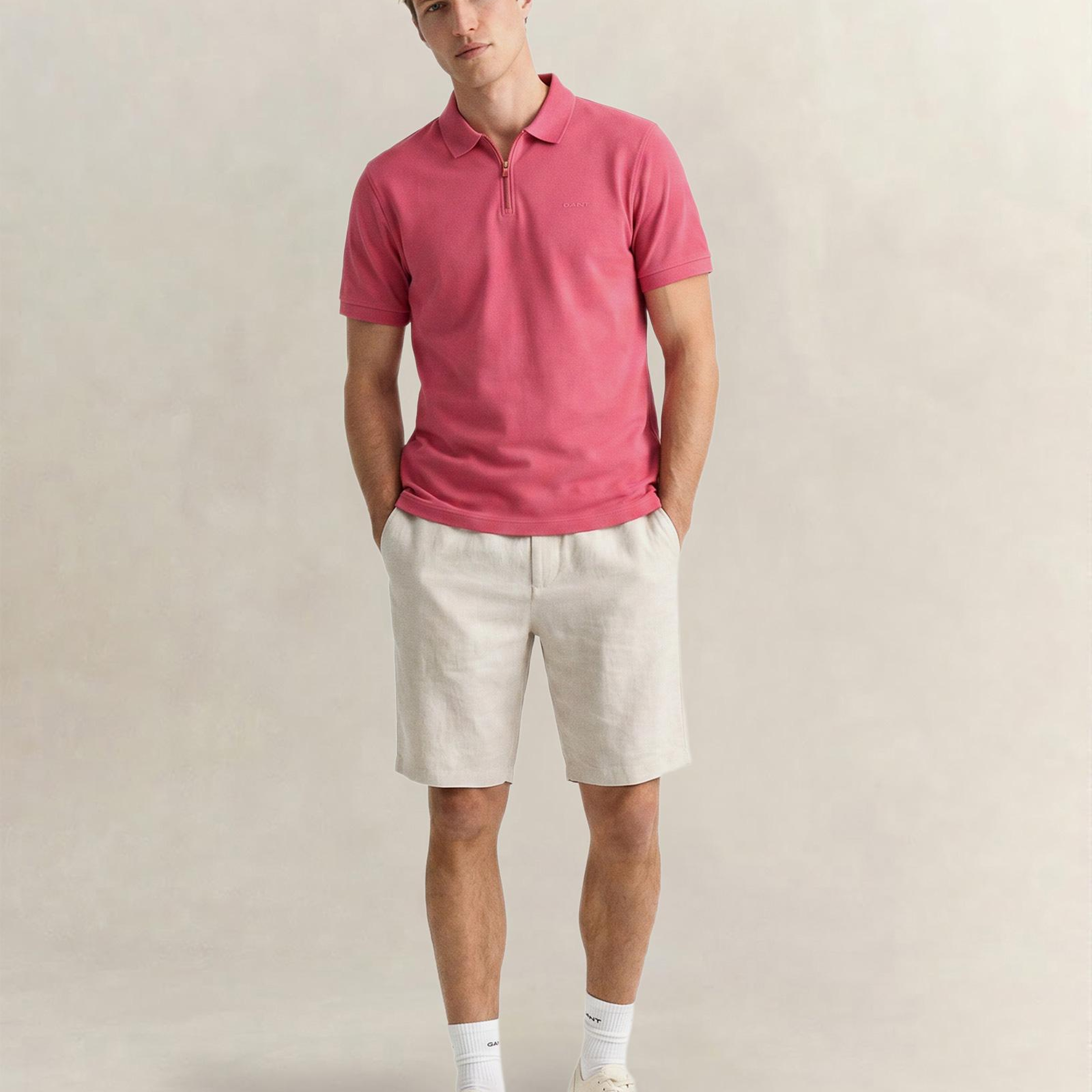 GANT Erkek Kırmızı Regular Fit Yarım Fermuarlı Polo Yaka T-Shirt