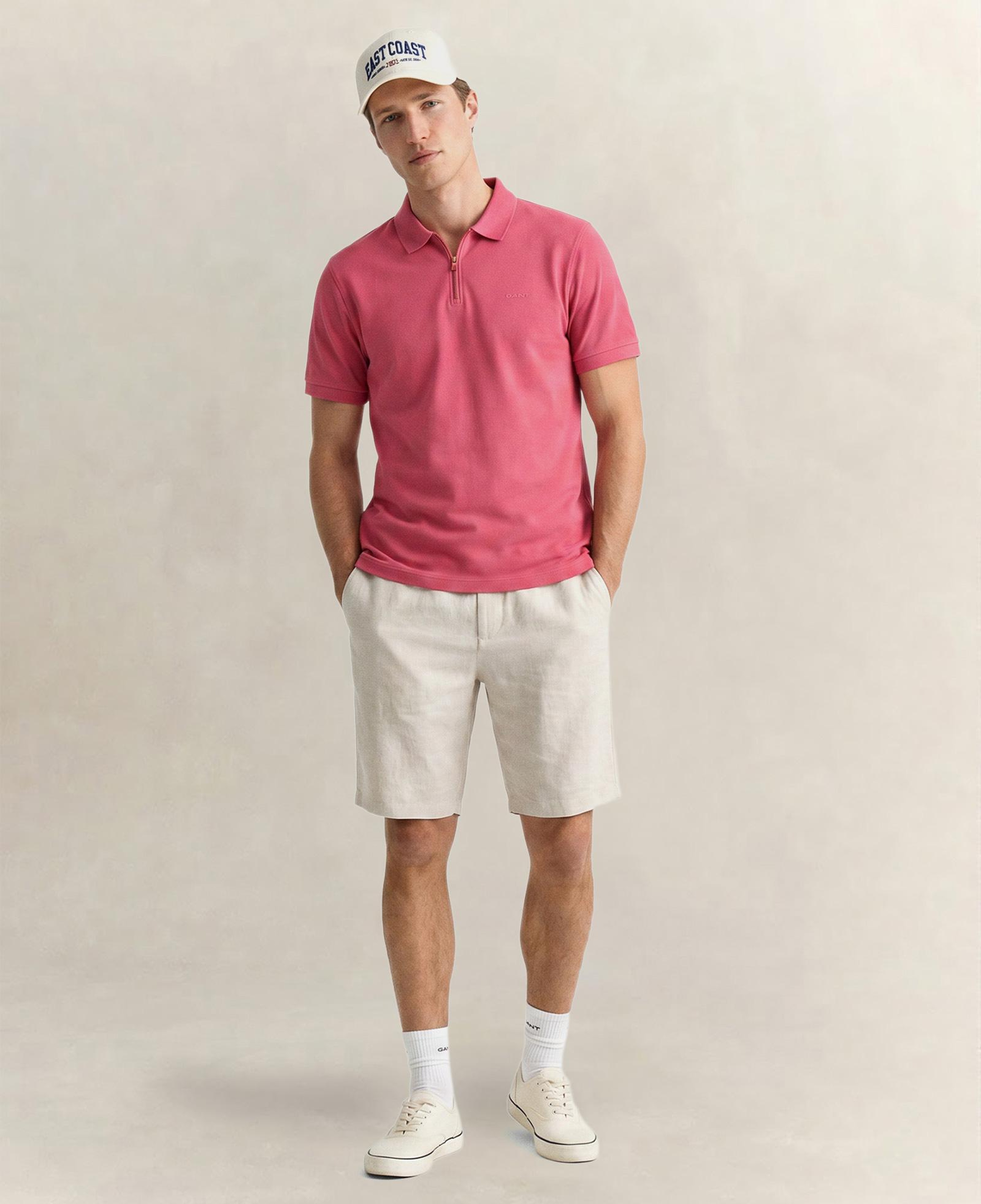 GANT Erkek Kırmızı Regular Fit Yarım Fermuarlı Polo Yaka T-Shirt