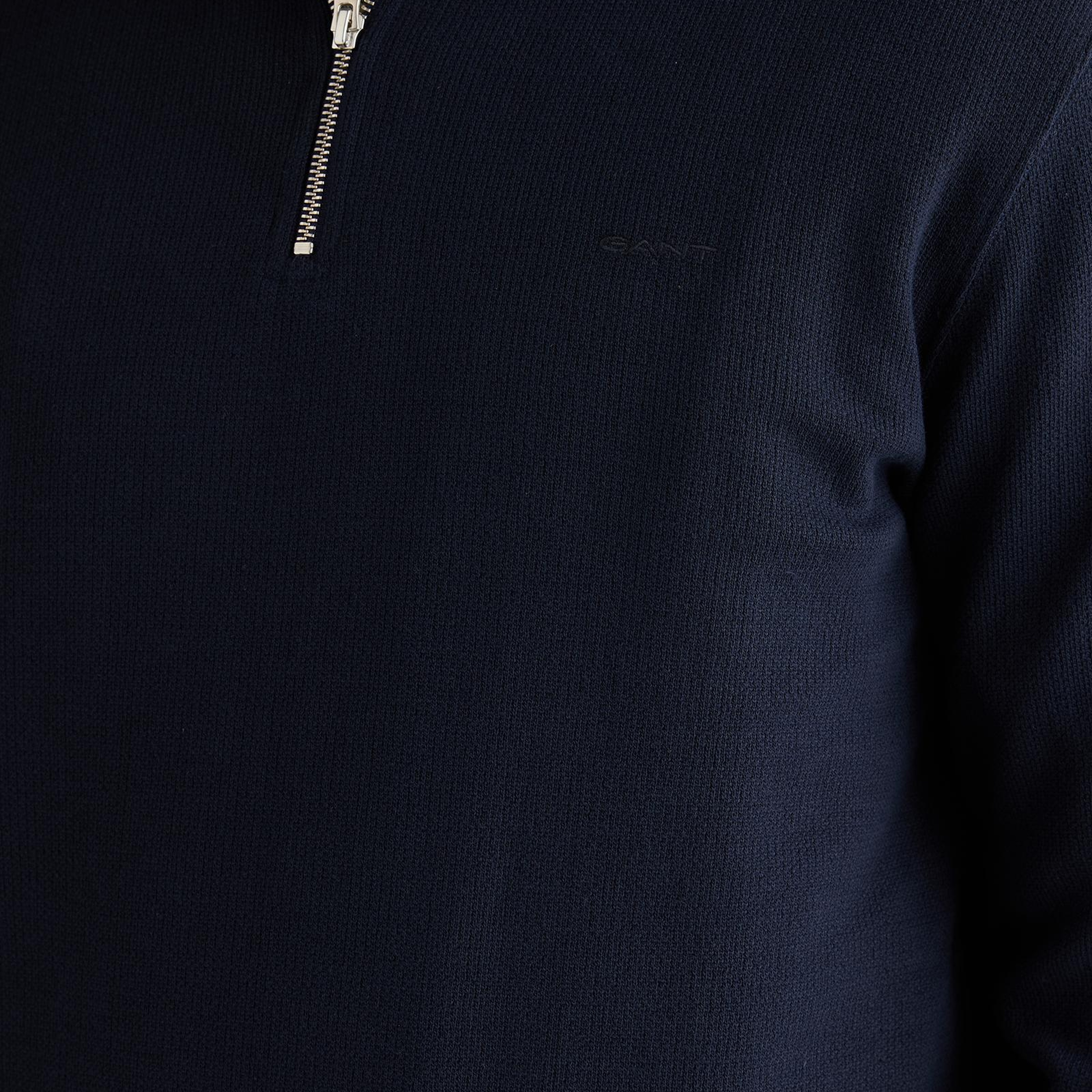 GANT Erkek Lacivert Yarım Fermuarlı Herringbone Kazak