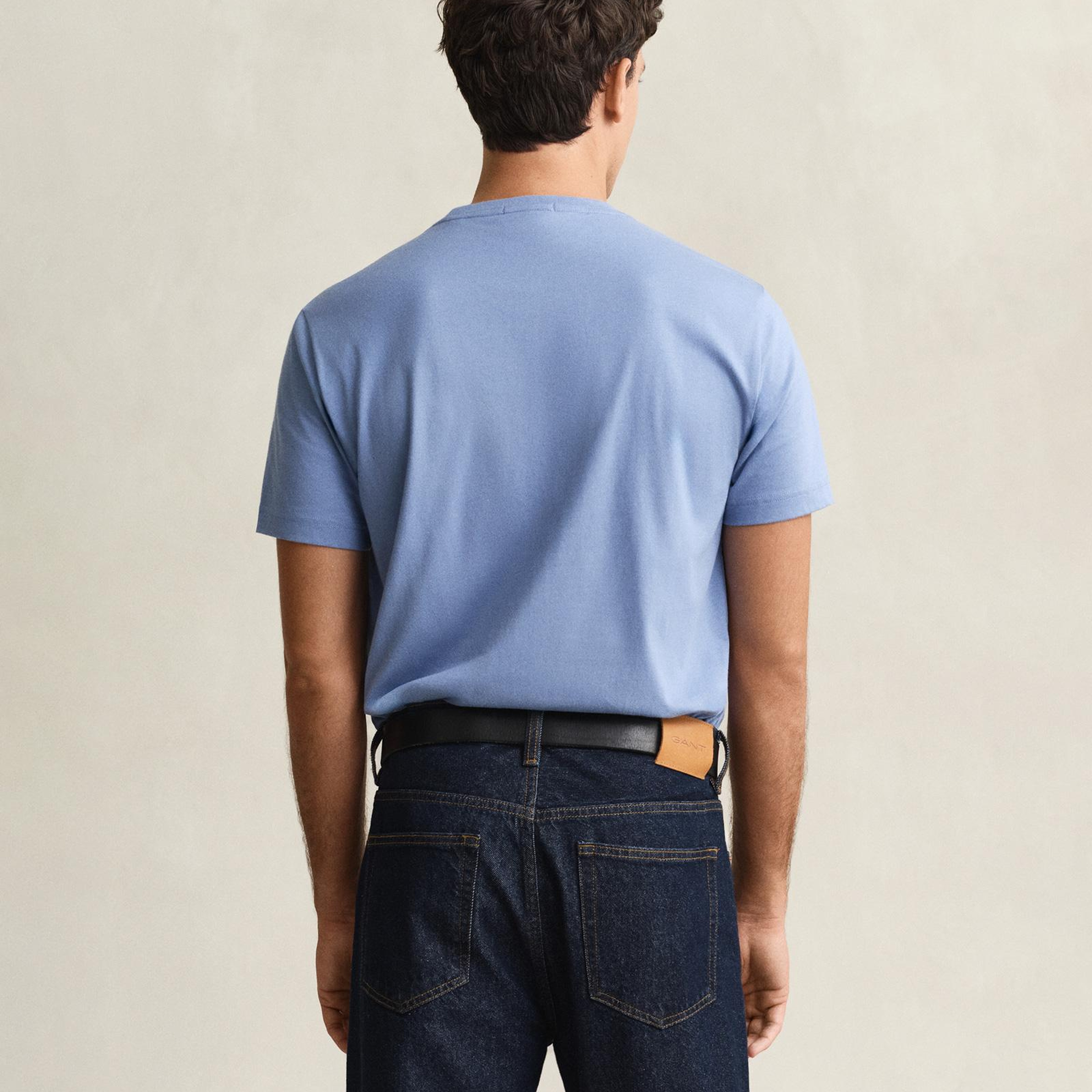 GANT Erkek Mavi Bisiklet Yaka Regular Fit Logolu T-Shirt