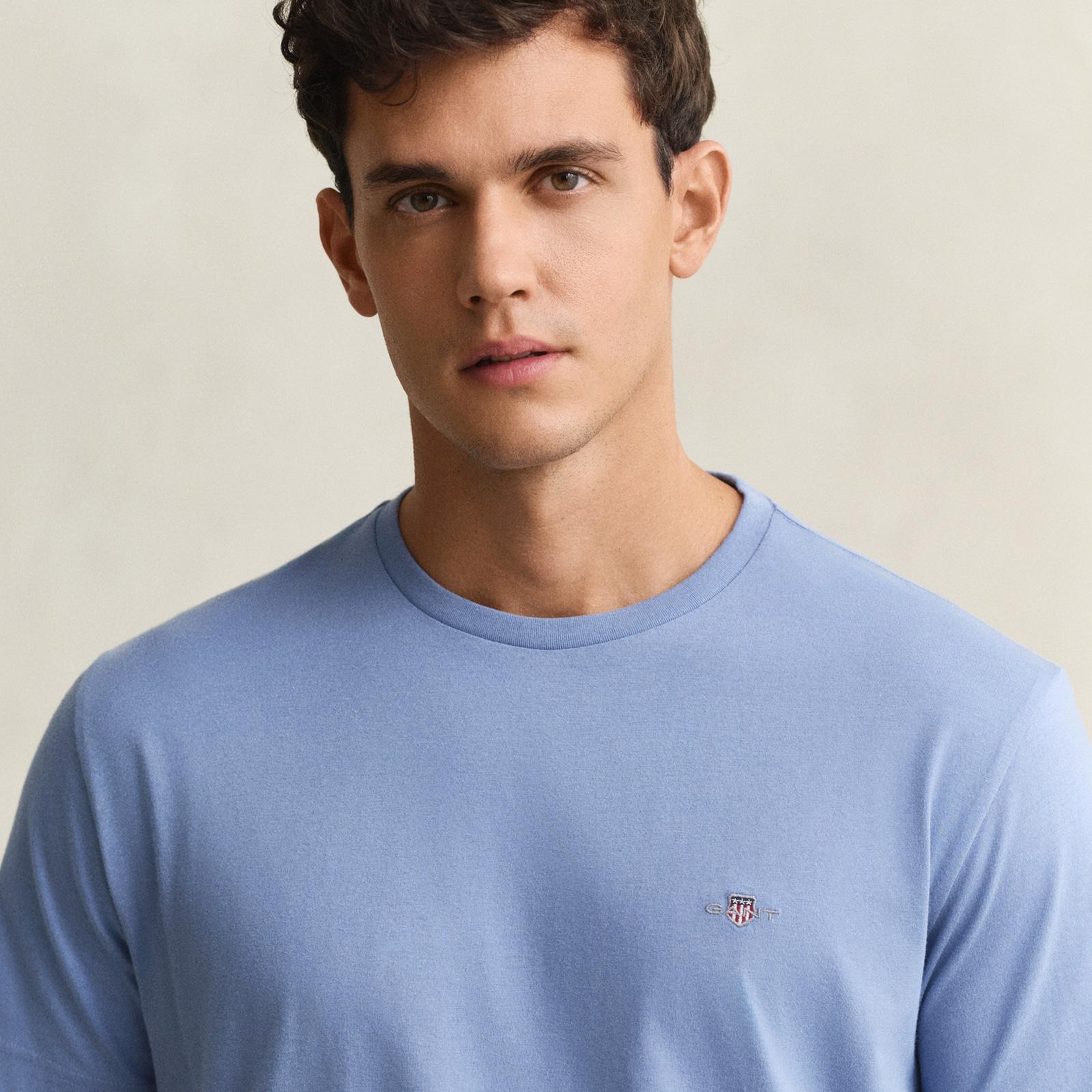 GANT Erkek Mavi Bisiklet Yaka Regular Fit Logolu T-Shirt