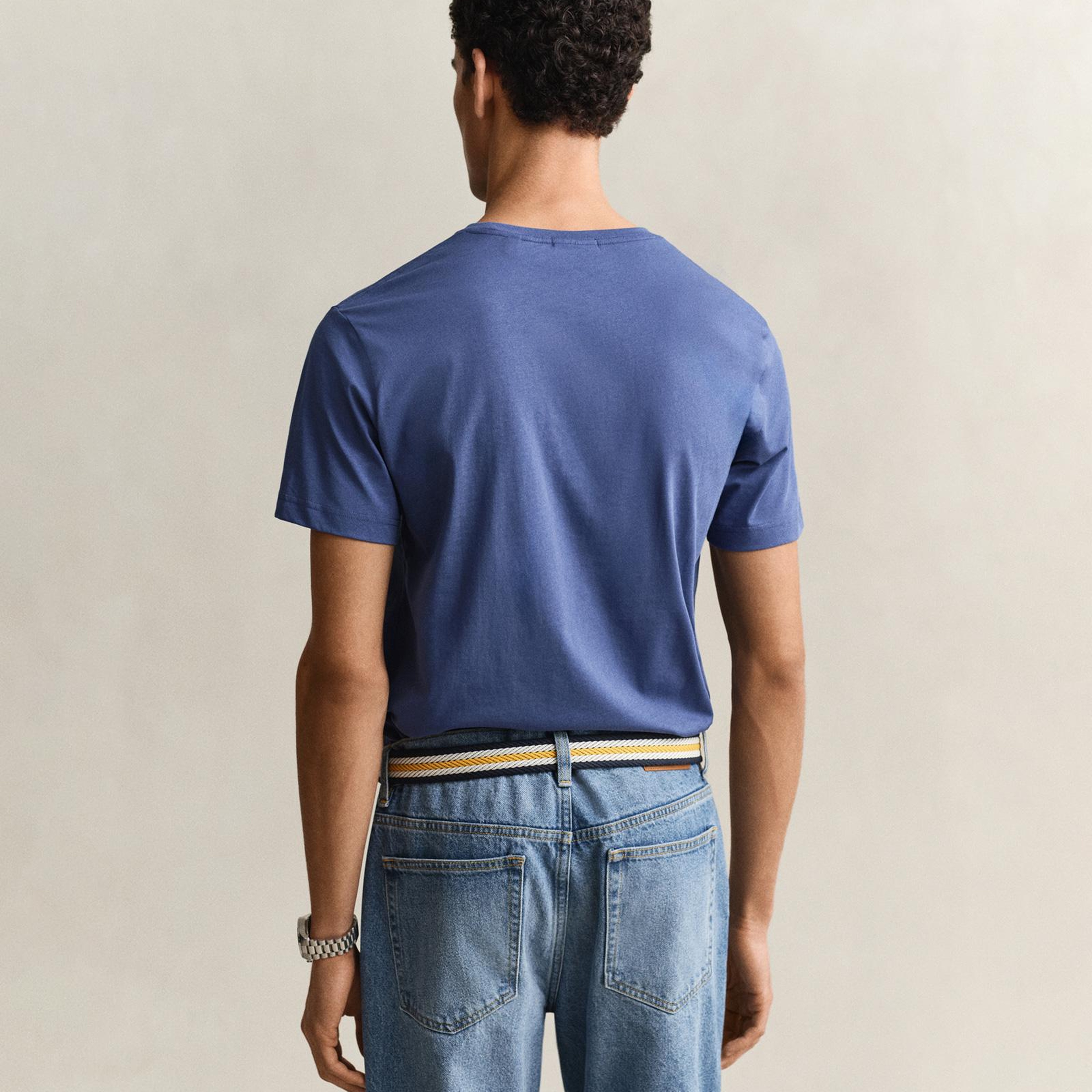 GANT Erkek Mavi Bisiklet Yaka Regular Fit Logolu T-Shirt