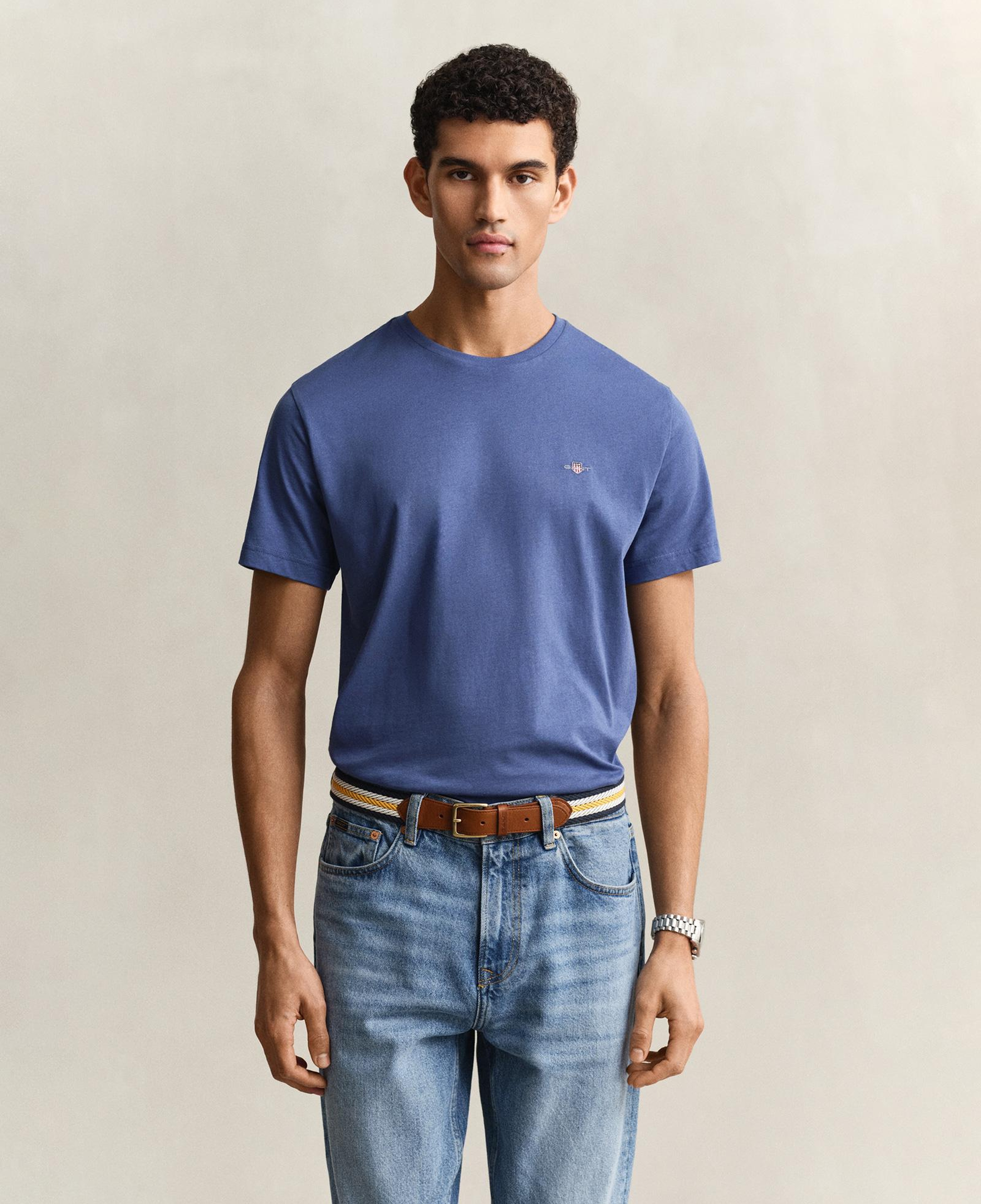 GANT Erkek Mavi Bisiklet Yaka Regular Fit Logolu T-Shirt