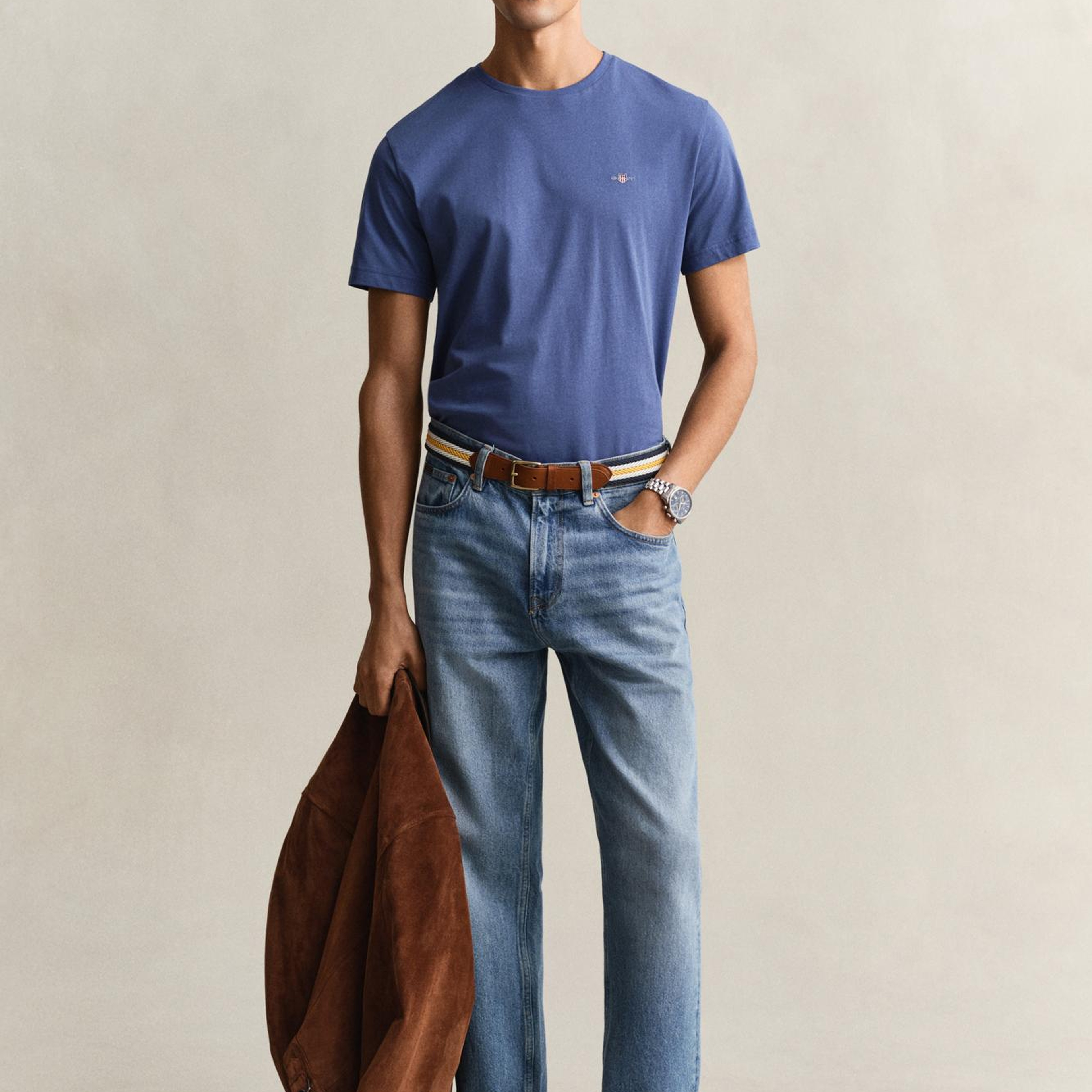 GANT Erkek Mavi Bisiklet Yaka Regular Fit Logolu T-Shirt