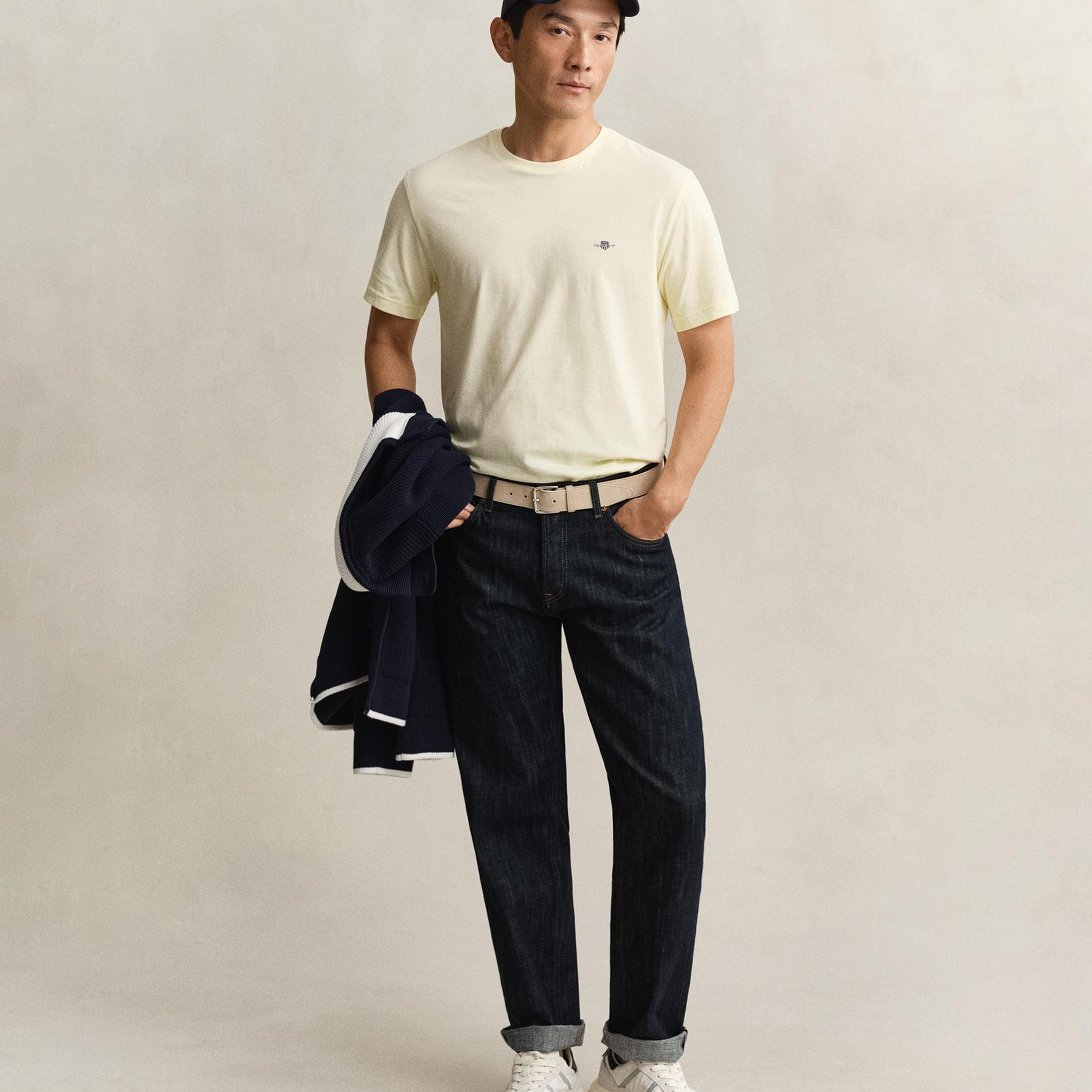 GANT Erkek Sarı Bisiklet Yaka Regular Fit Logolu T-Shirt