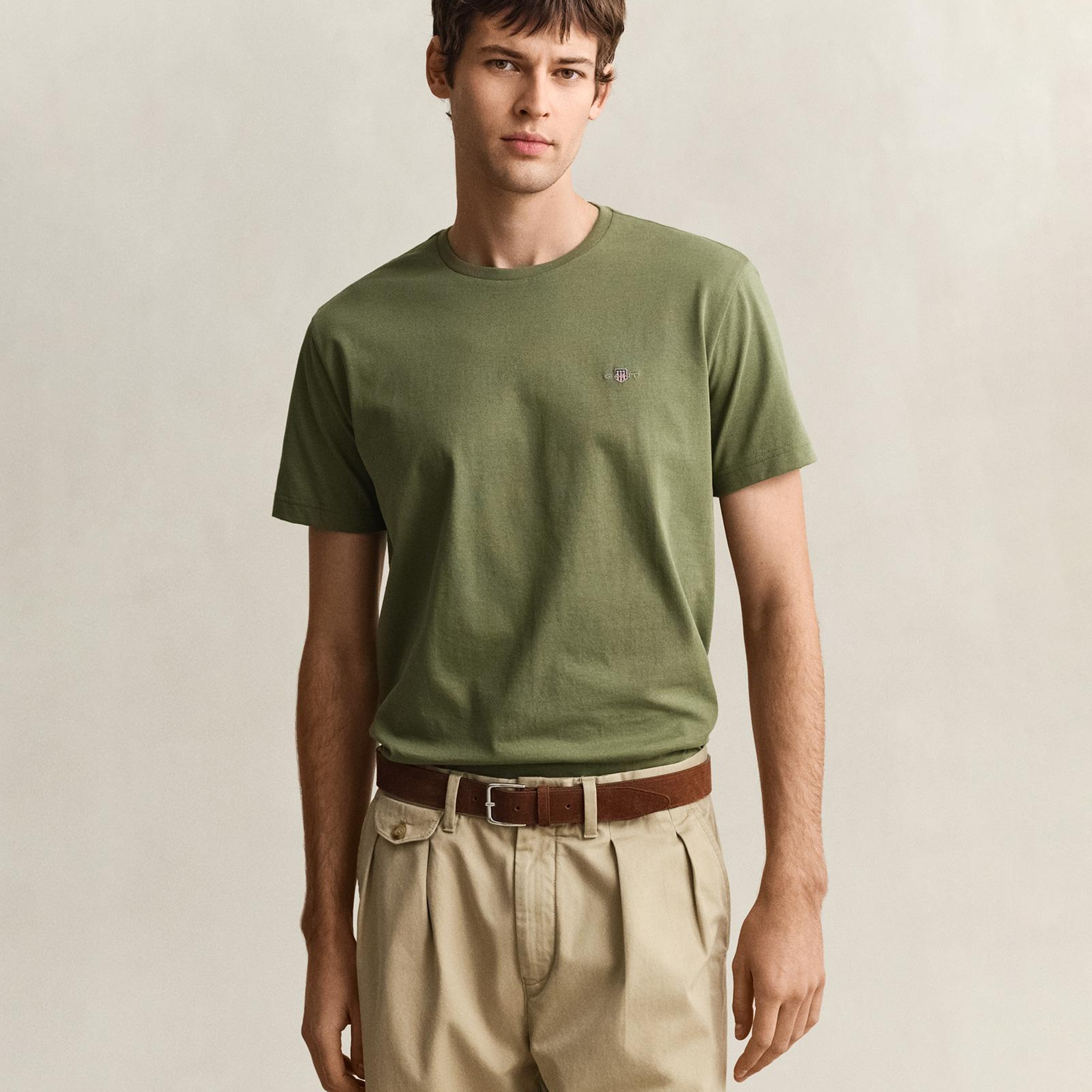 GANT Erkek Yeşil Bisiklet Yaka Regular Fit Logolu T-Shirt