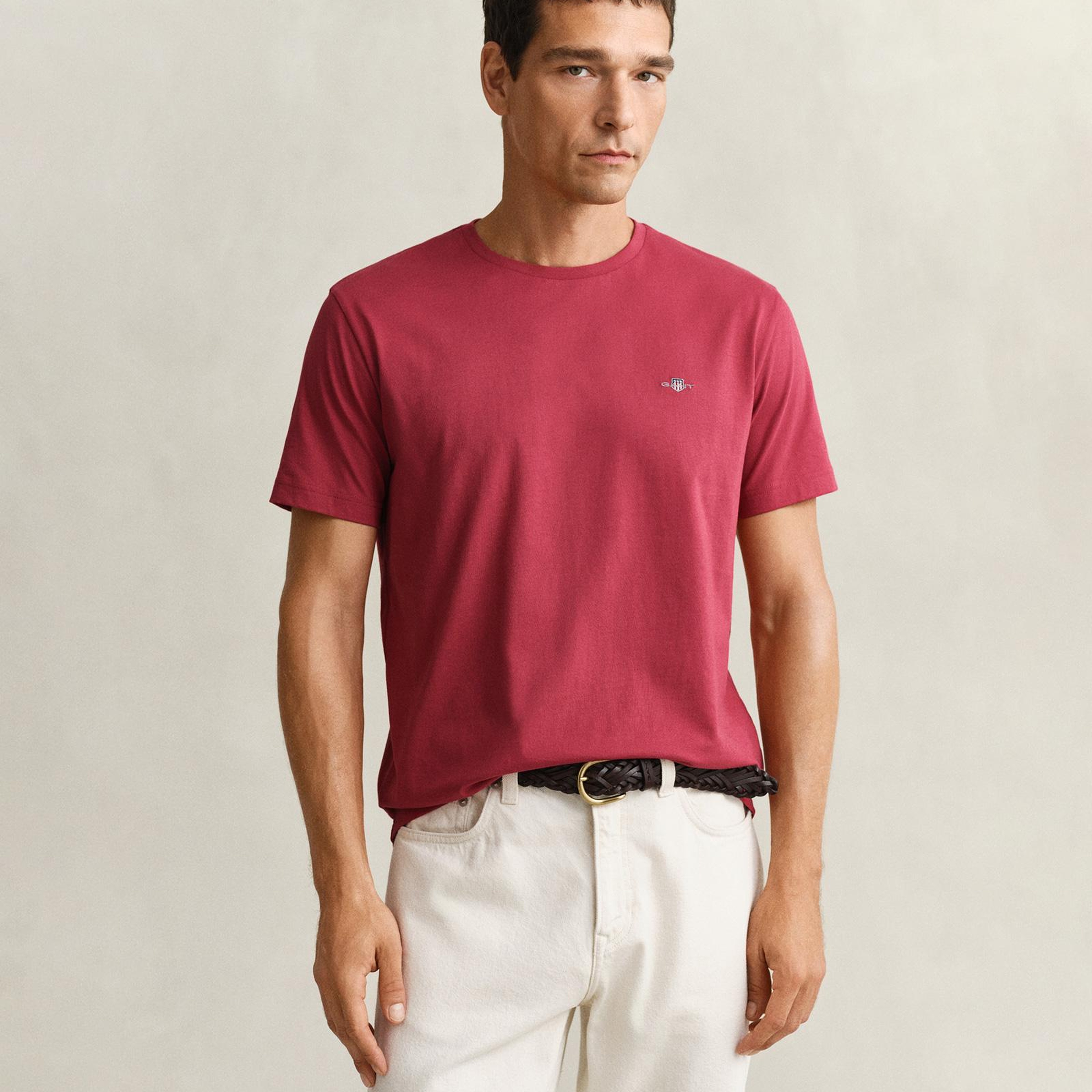 GANT Erkek Kırmızı Bisiklet Yaka Regular Fit Logolu T-Shirt