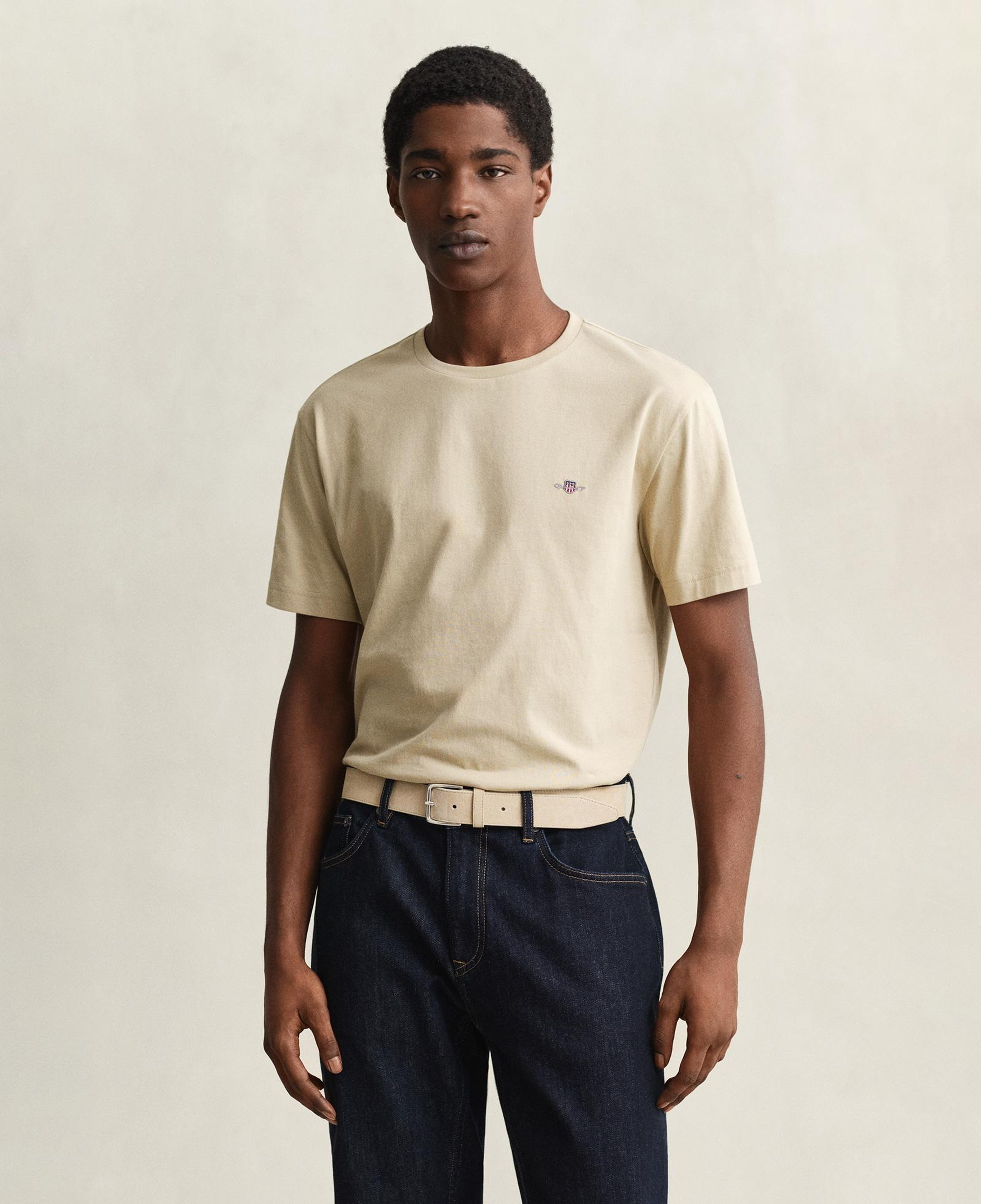 GANT Erkek Bej Bisiklet Yaka Regular Fit Logolu T-Shirt