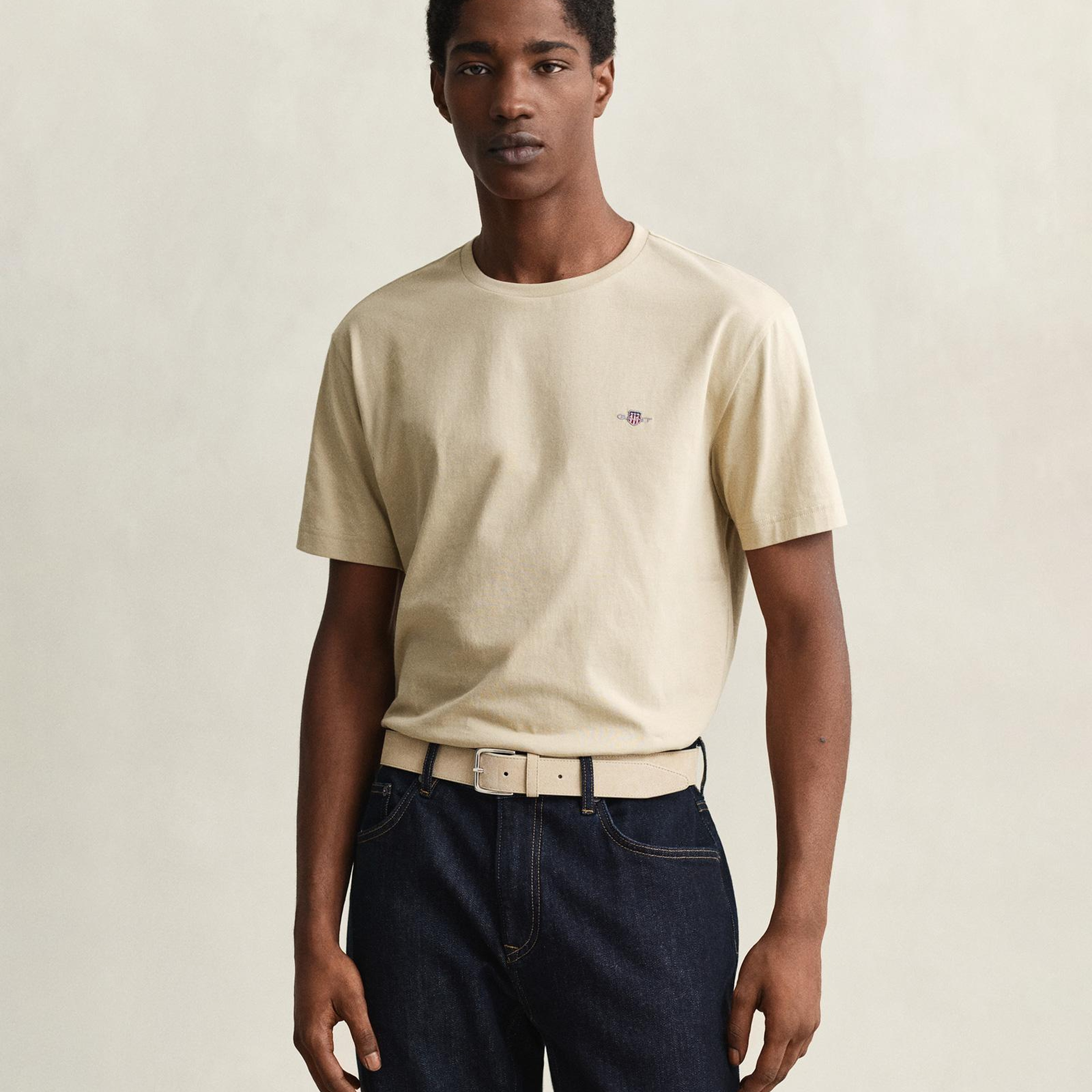 GANT Erkek Bej Bisiklet Yaka Regular Fit Logolu T-Shirt