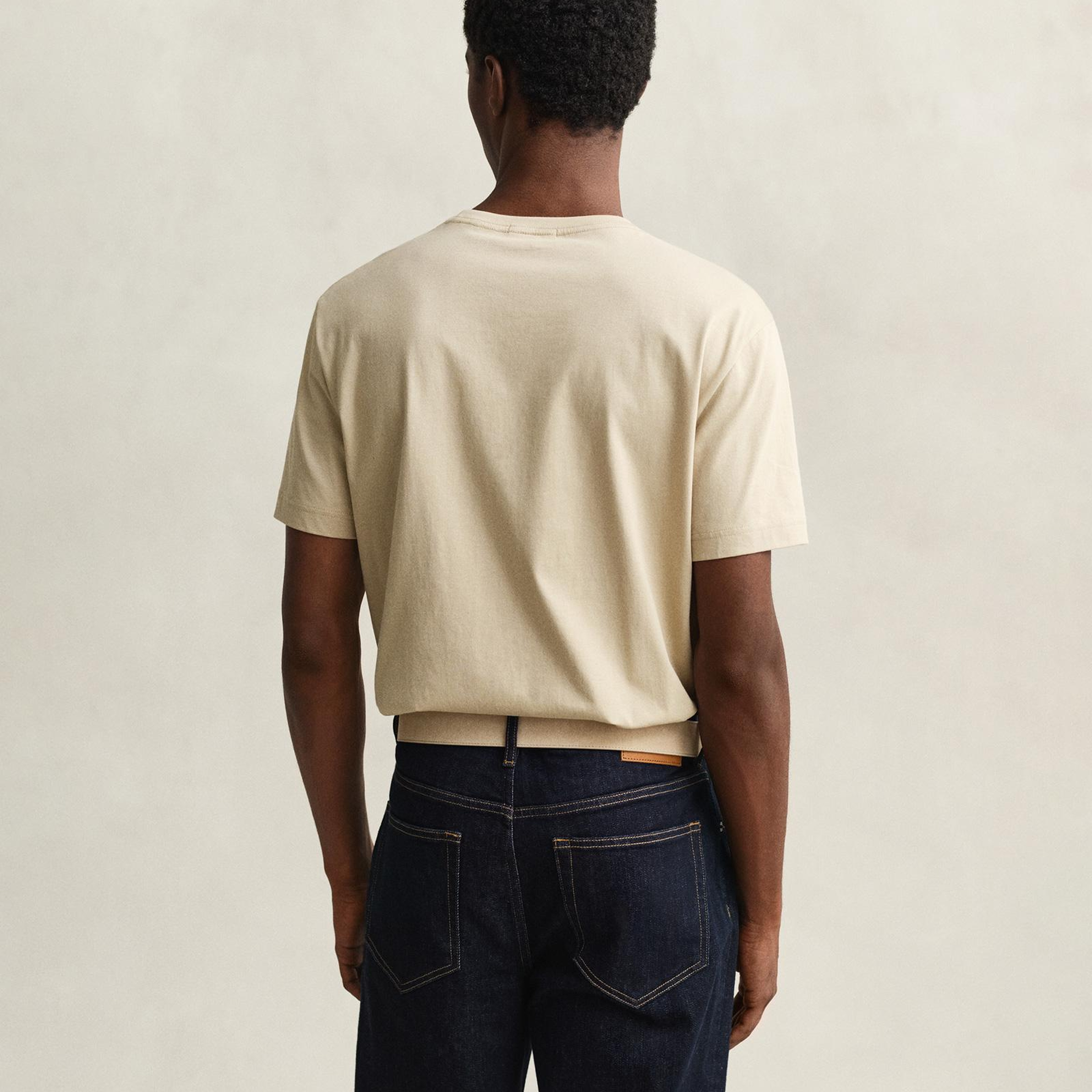 GANT Erkek Bej Bisiklet Yaka Regular Fit Logolu T-Shirt