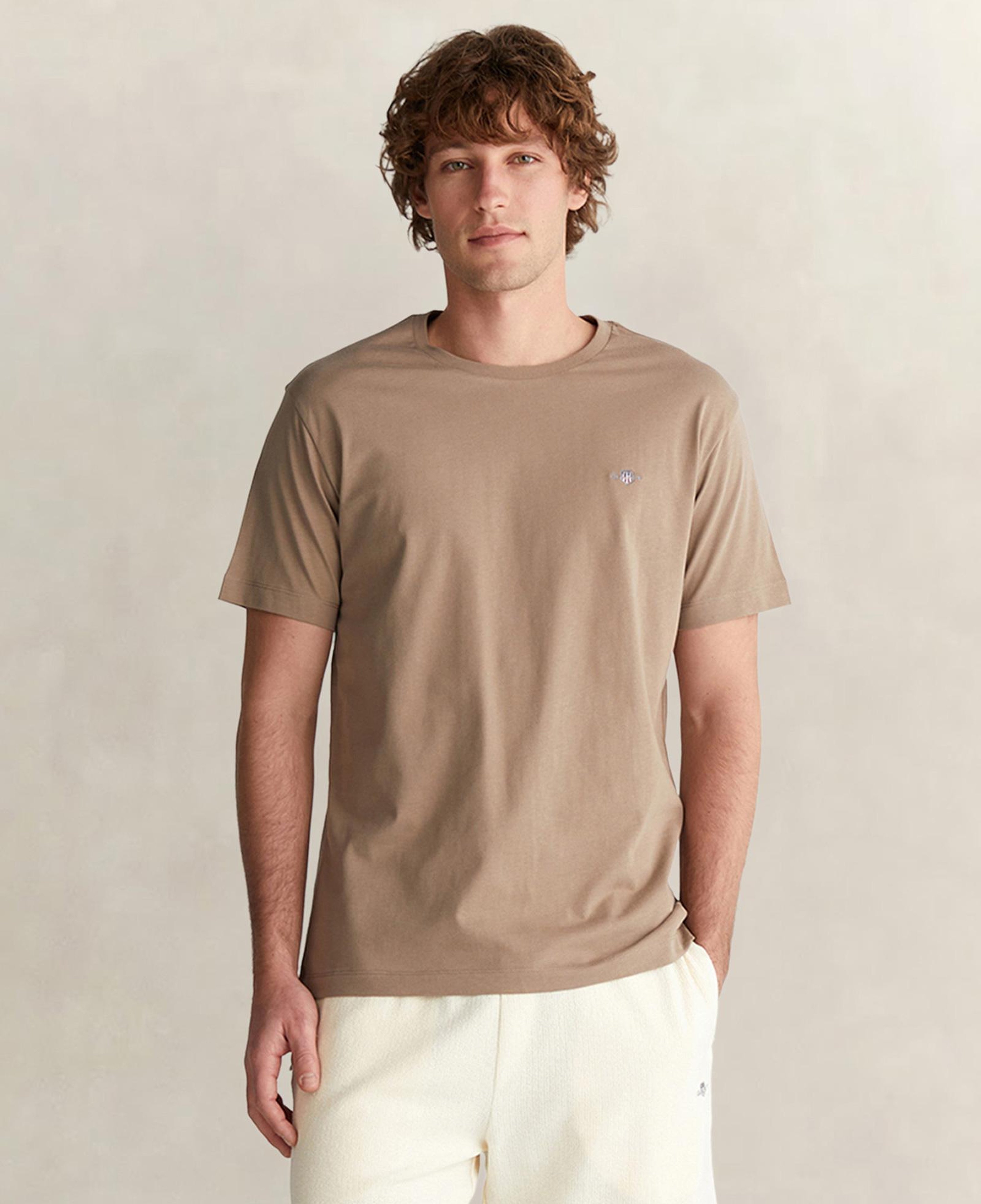 GANT Erkek Kahverengi Regular Fit Bisiklet Yaka Logolu T-Shirt