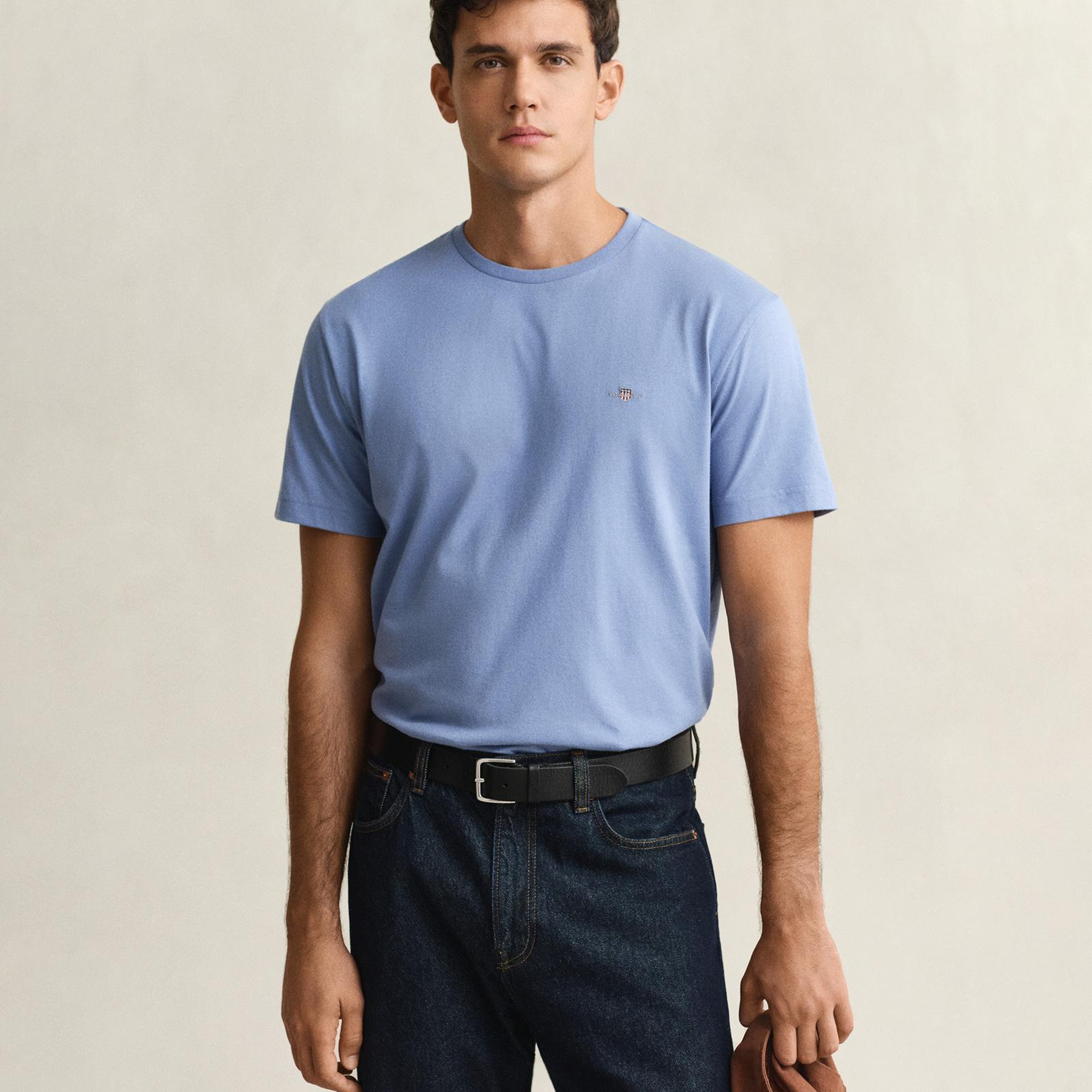 GANT Erkek Mavi Bisiklet Yaka Regular Fit Logolu T-Shirt