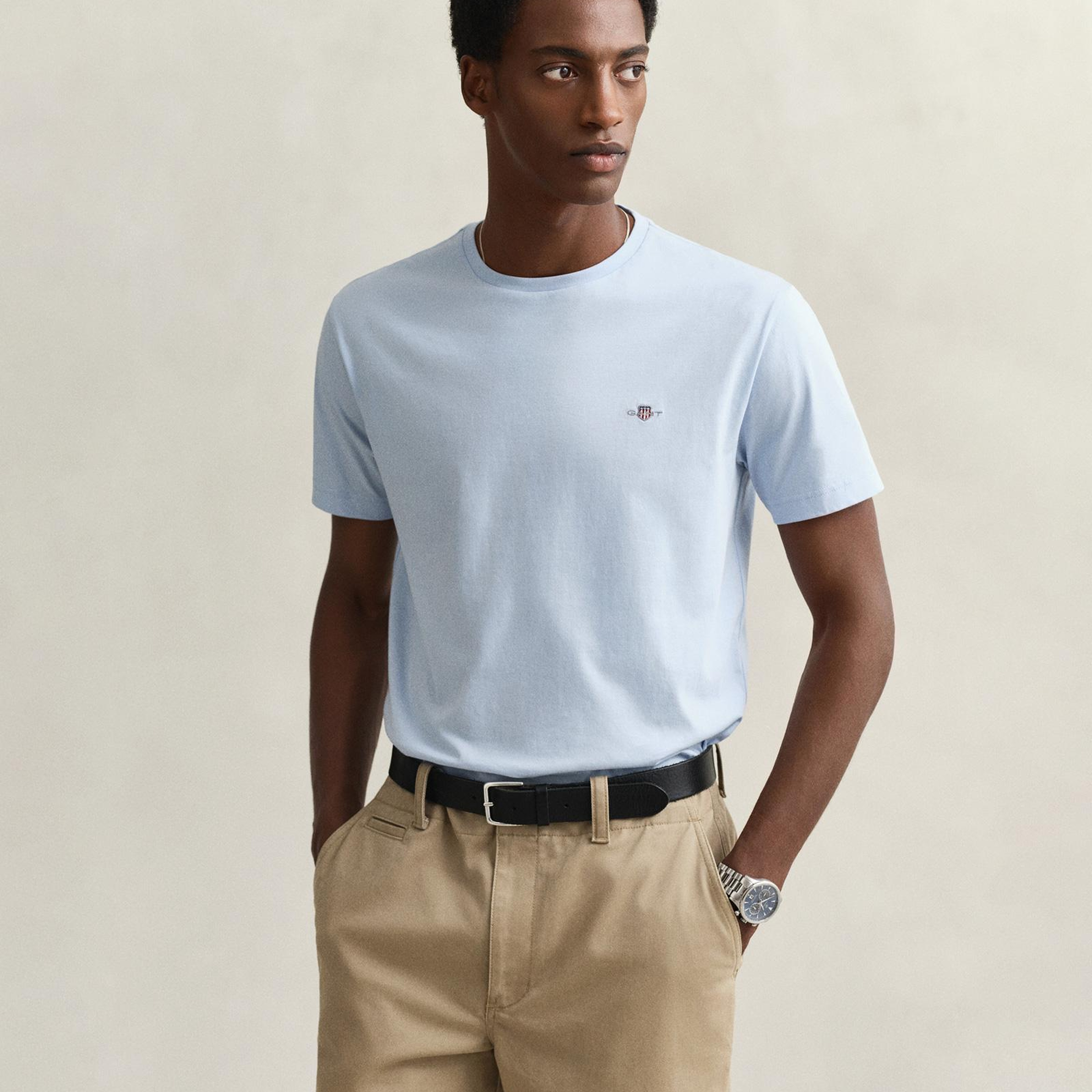 GANT Erkek Mavi Bisiklet Yaka Regular Fit Logolu T-Shirt