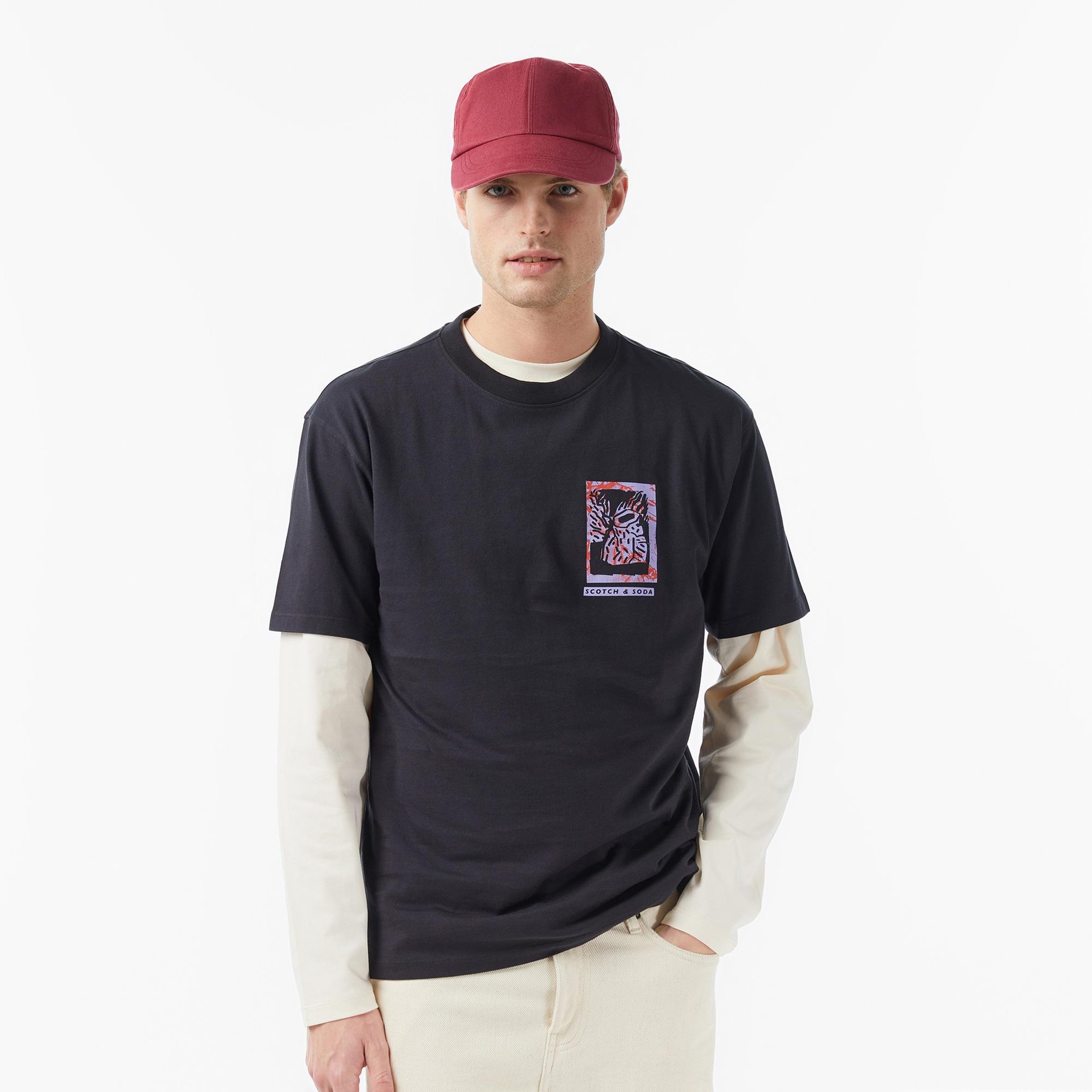 Scotch&Soda Relaxed Fit Front Back Erkek Gri T-Shirt