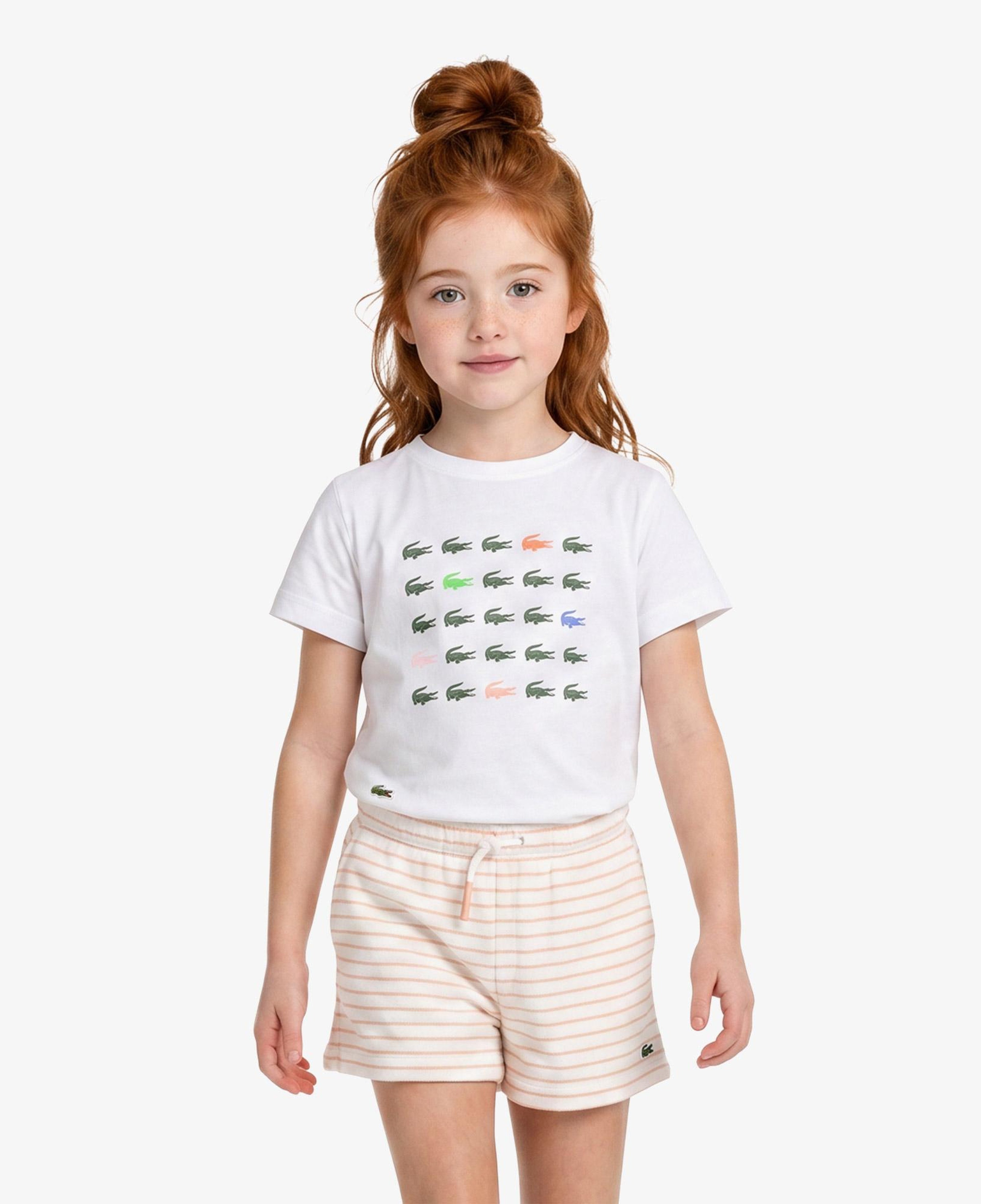 Kız Çocuk Bisiklet Yaka Baskılı Beyaz T-Shirt