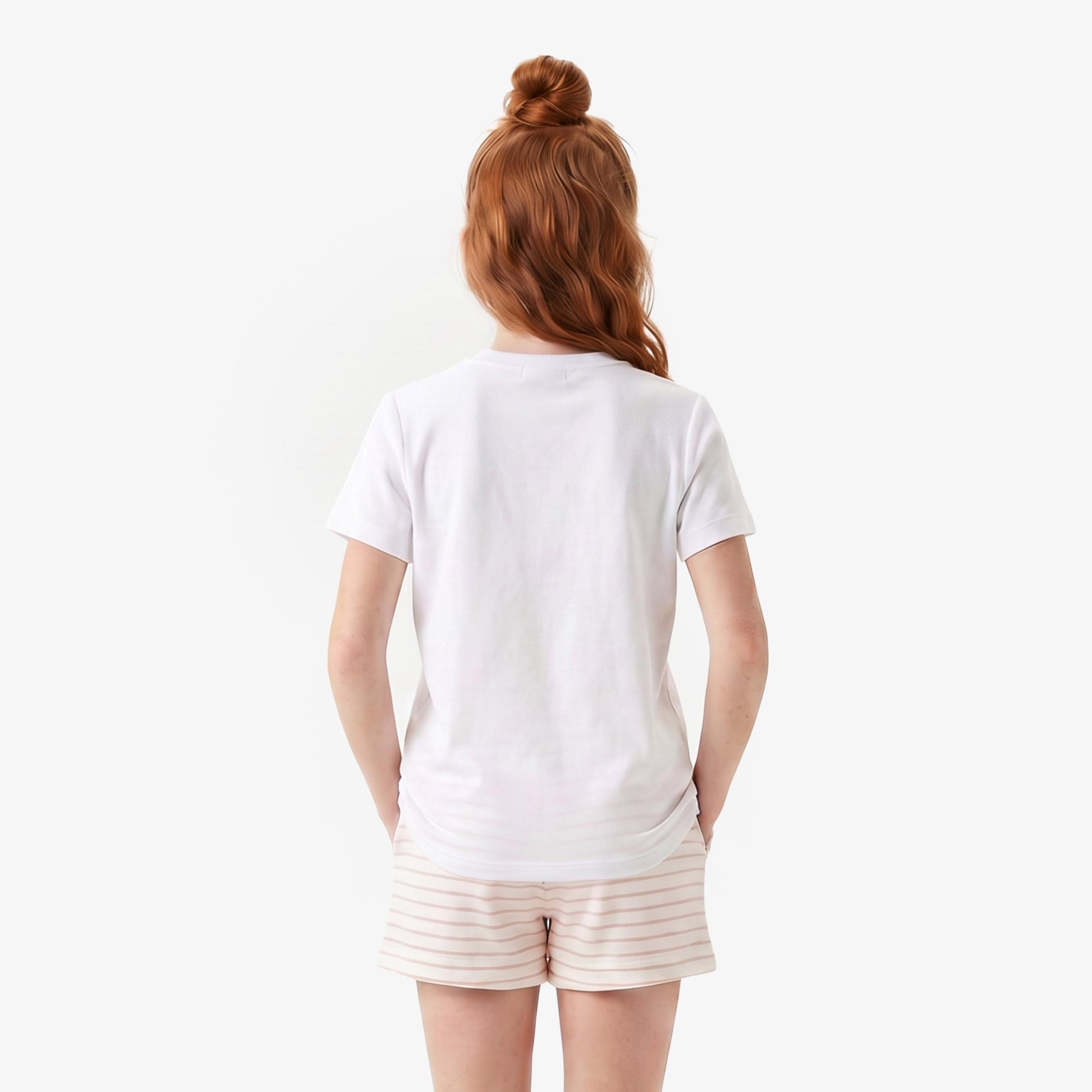 Çocuk Bisiklet Yaka Baskılı Beyaz T-Shirt