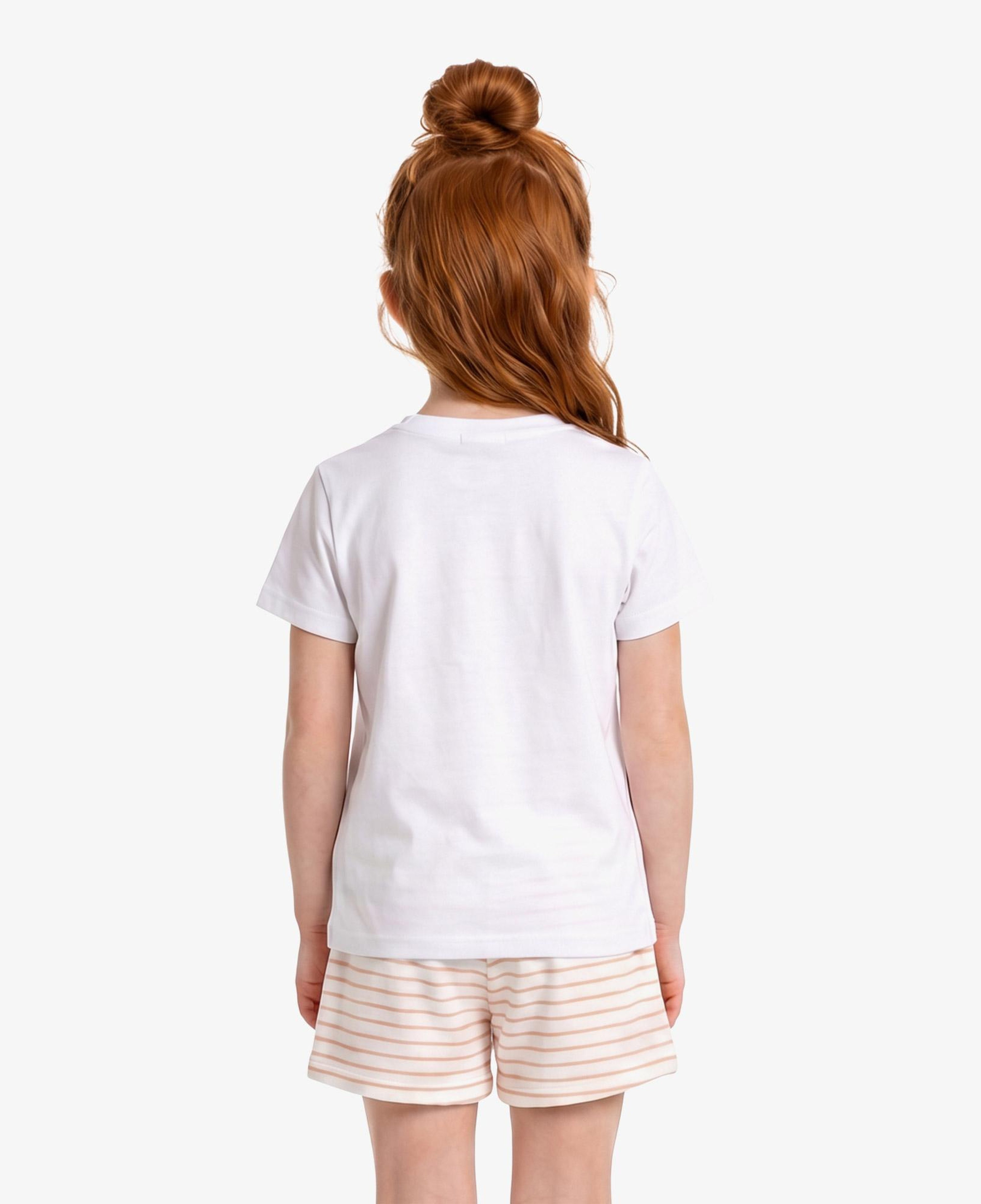 Kız Çocuk Bisiklet Yaka Baskılı Beyaz T-Shirt