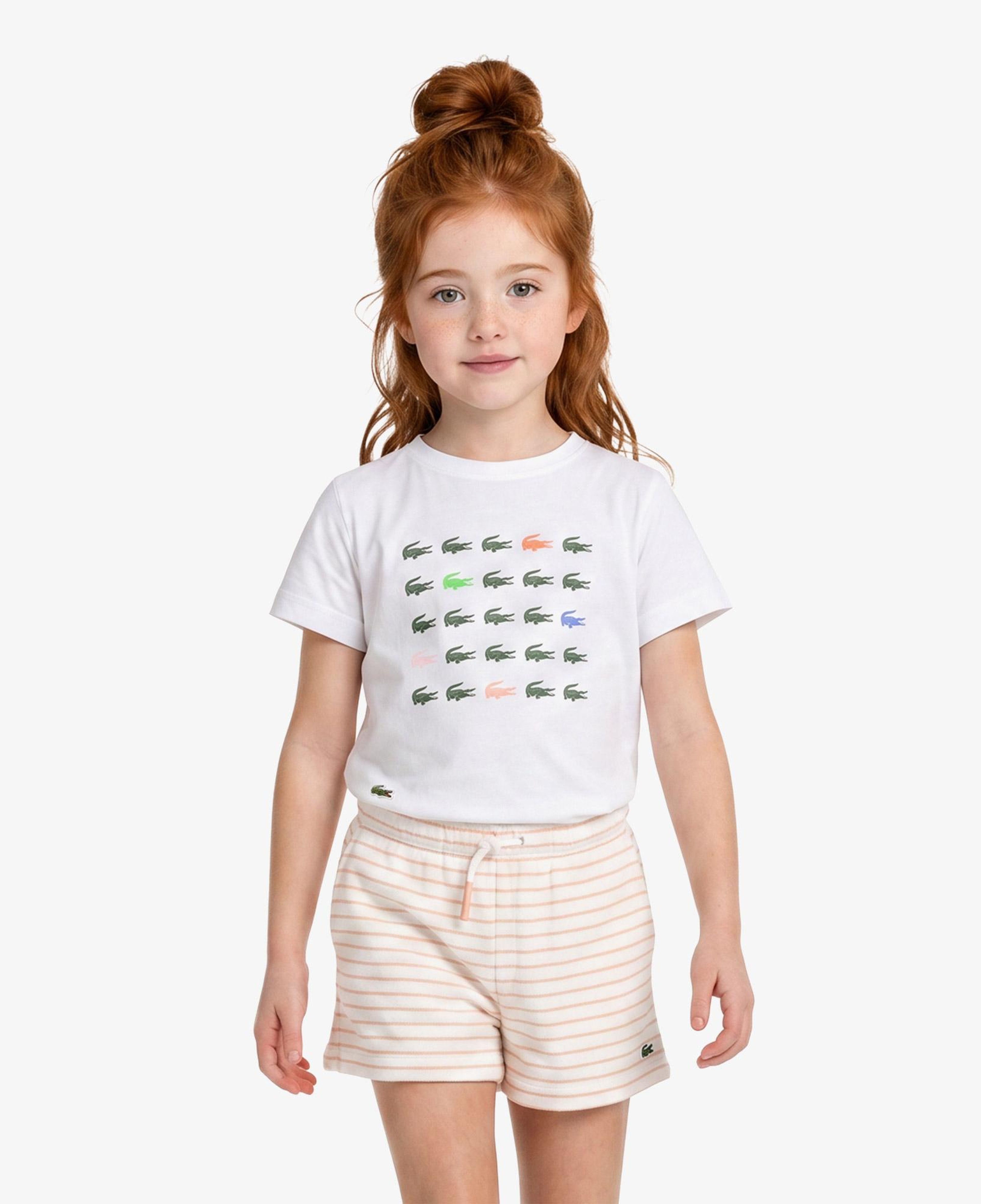 Kız Çocuk Bisiklet Yaka Baskılı Beyaz T-Shirt