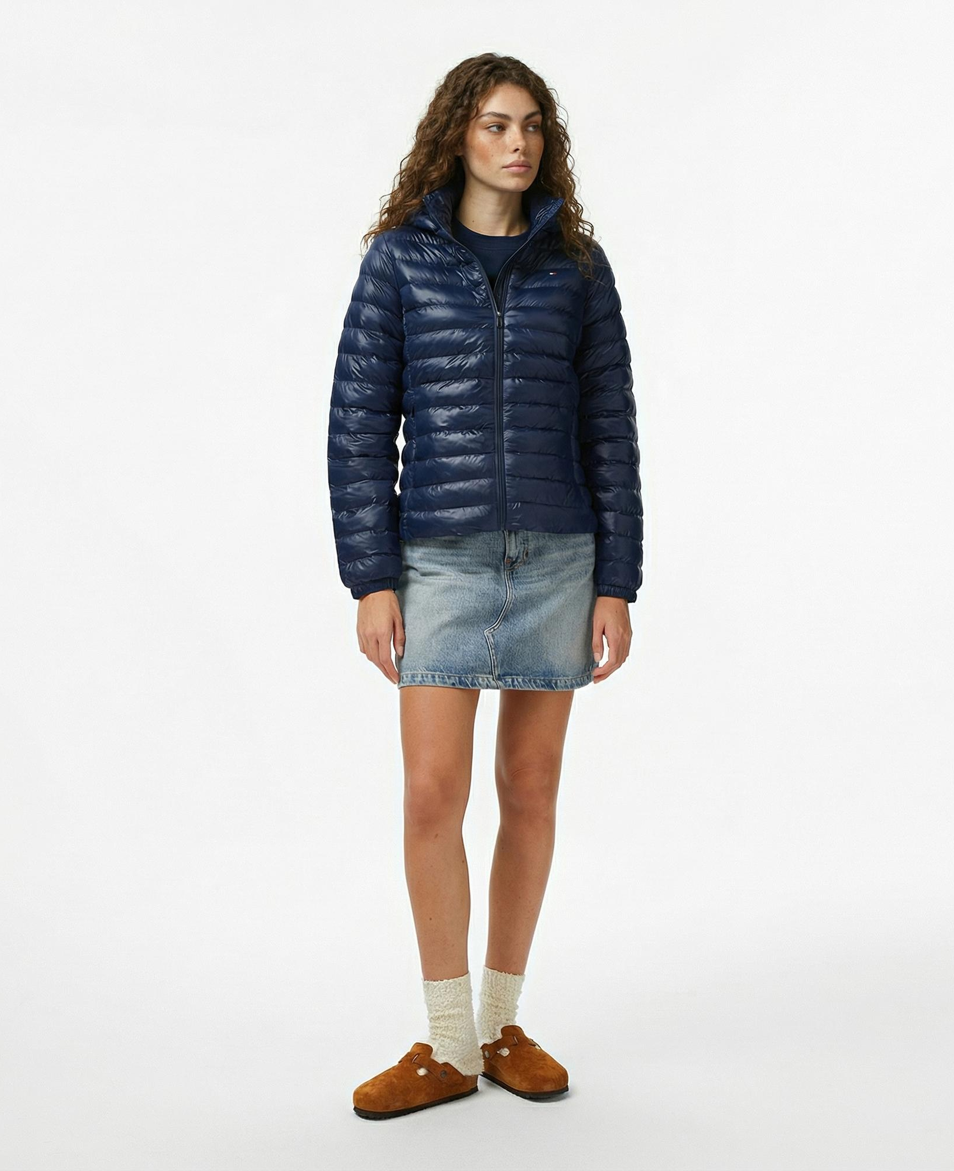 Tommy Hilfiger Padded Slim Kadın Puffer Lacivert Mont