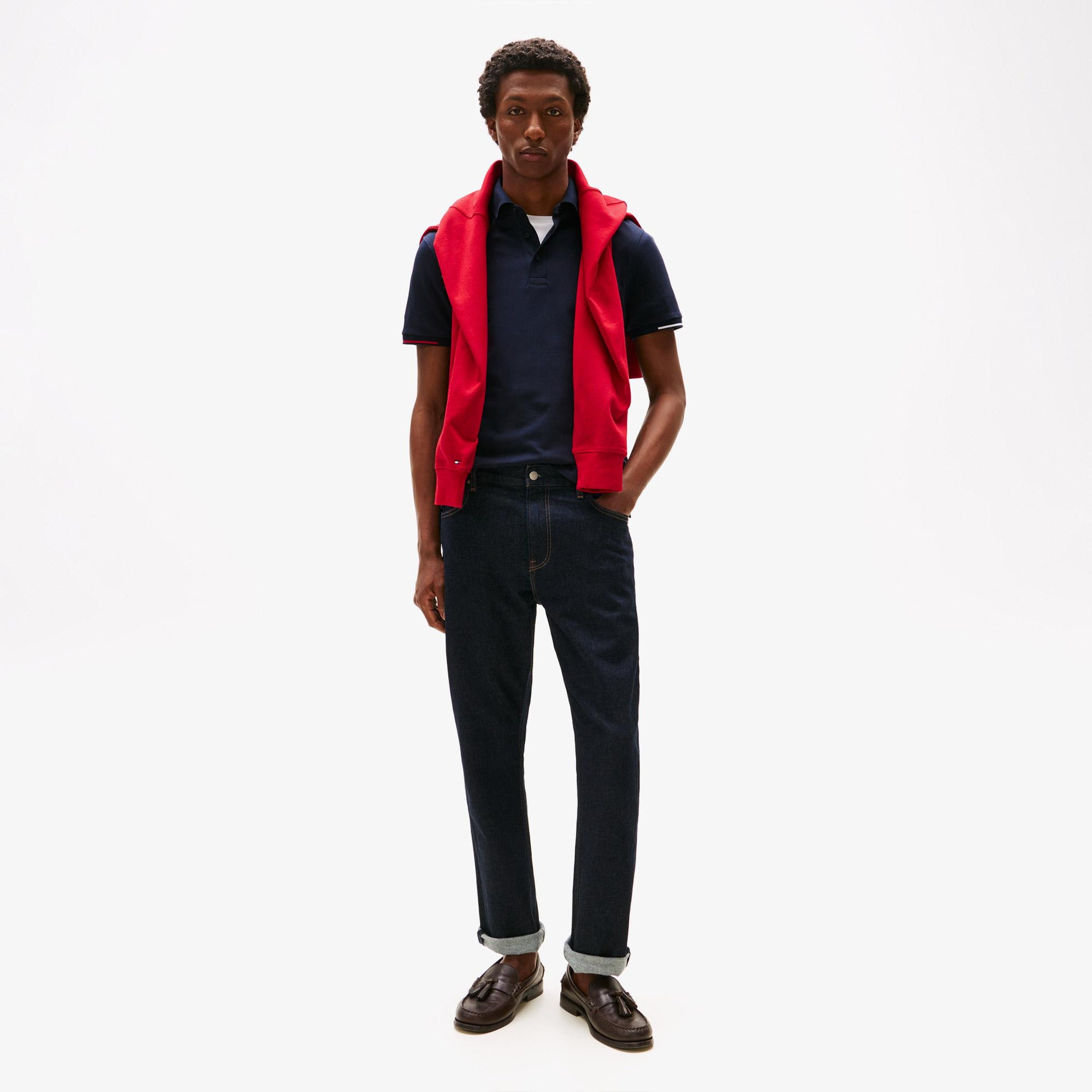 Tommy Hilfiger Interlock Flagcuff Slim Fit Erkek Lacivert Polo Yaka T-Shirt