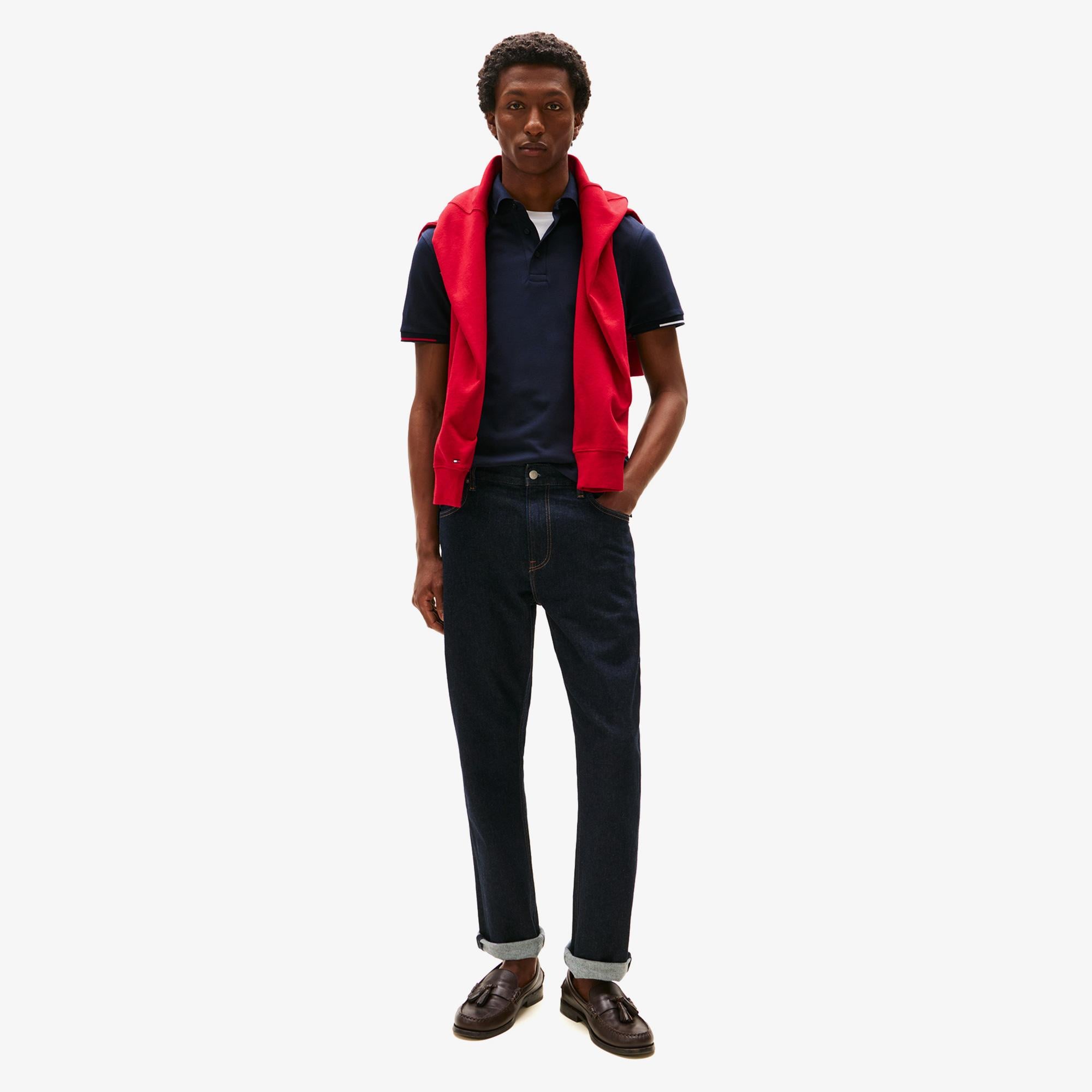 Tommy Hilfiger Interlock Flagcuff Slim Fit Erkek Lacivert Polo Yaka T-Shirt