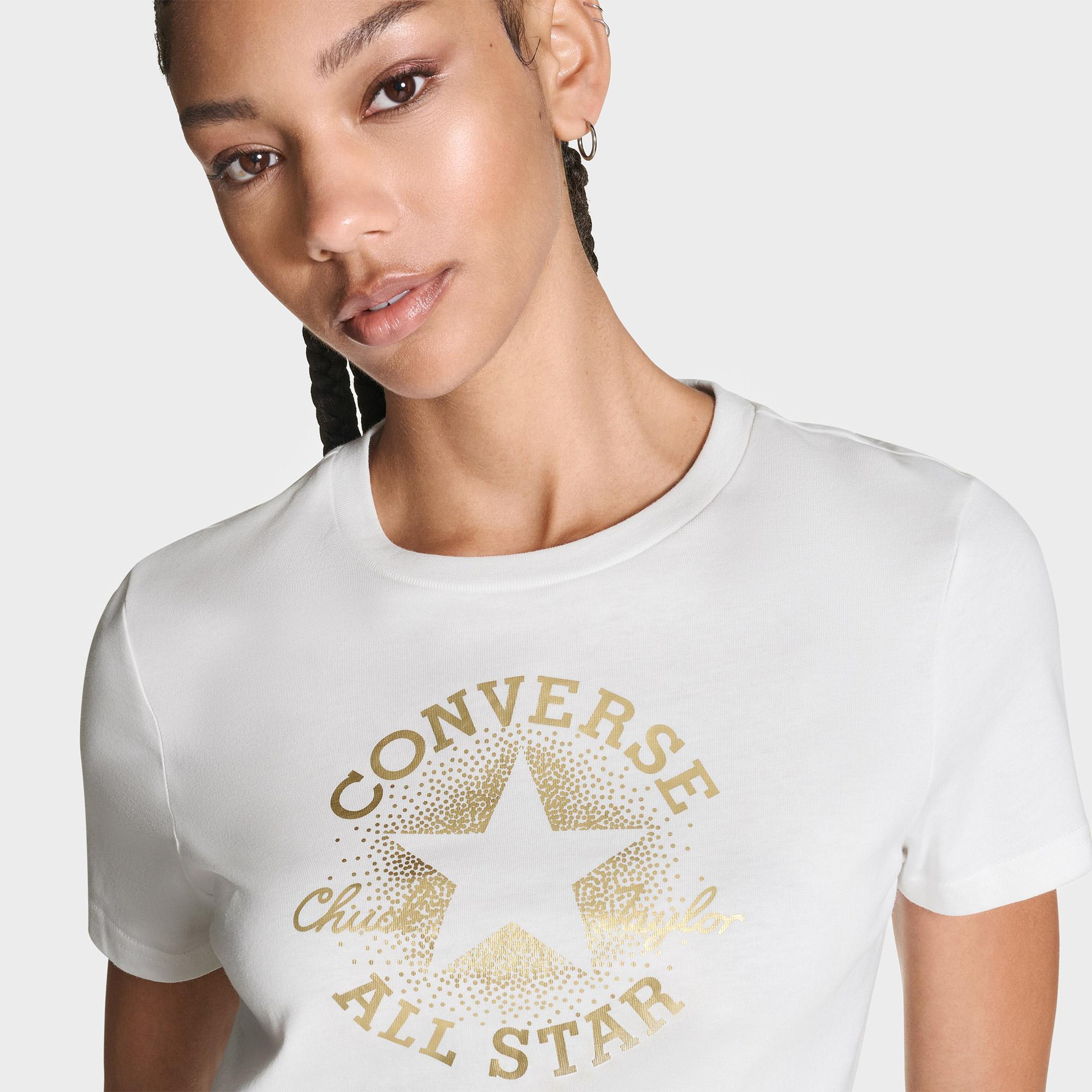 Converse Kadın Chuck Logolu Matalik  Beyaz T-Shirt