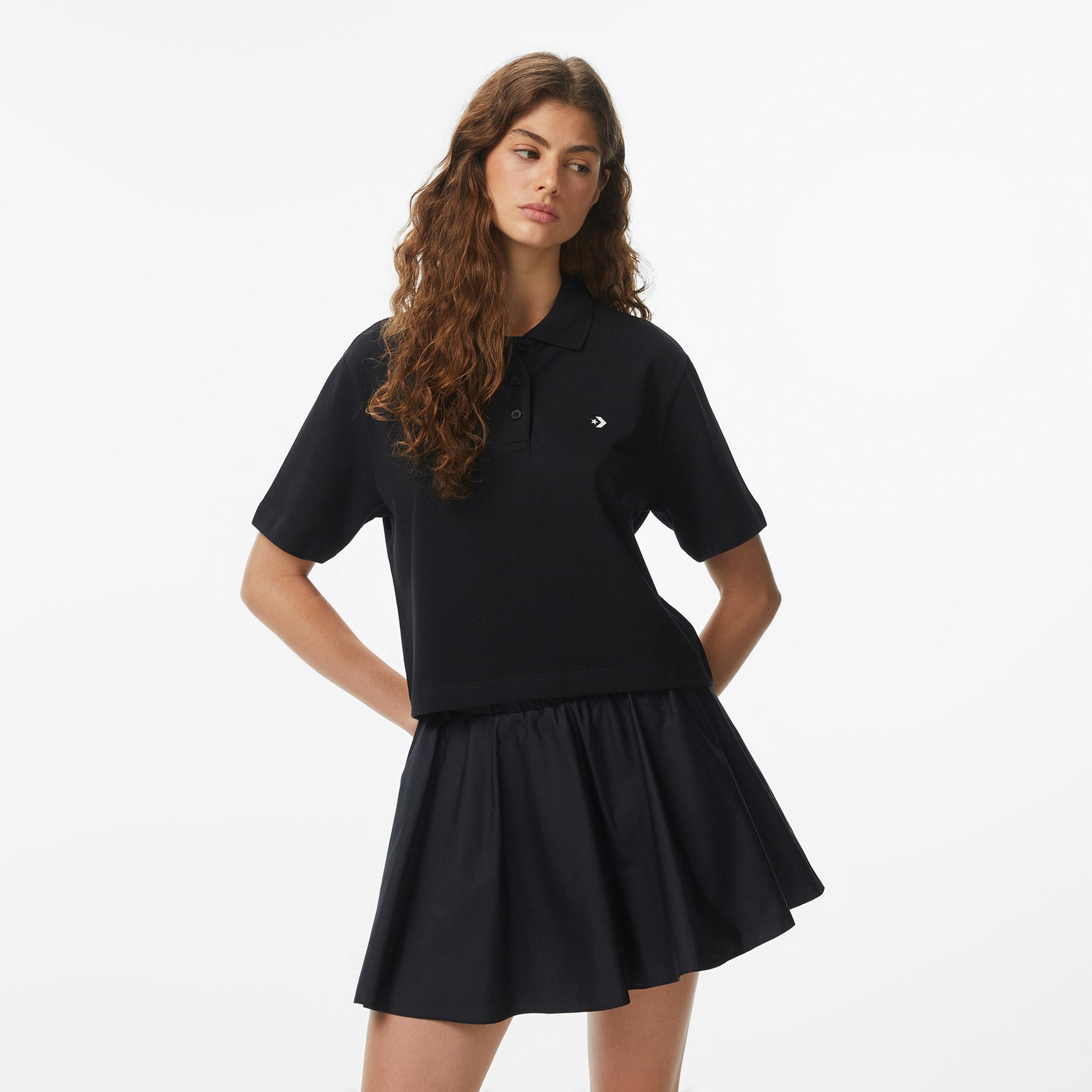 Converse Kadın Siyah Polo Yaka T-Shirt