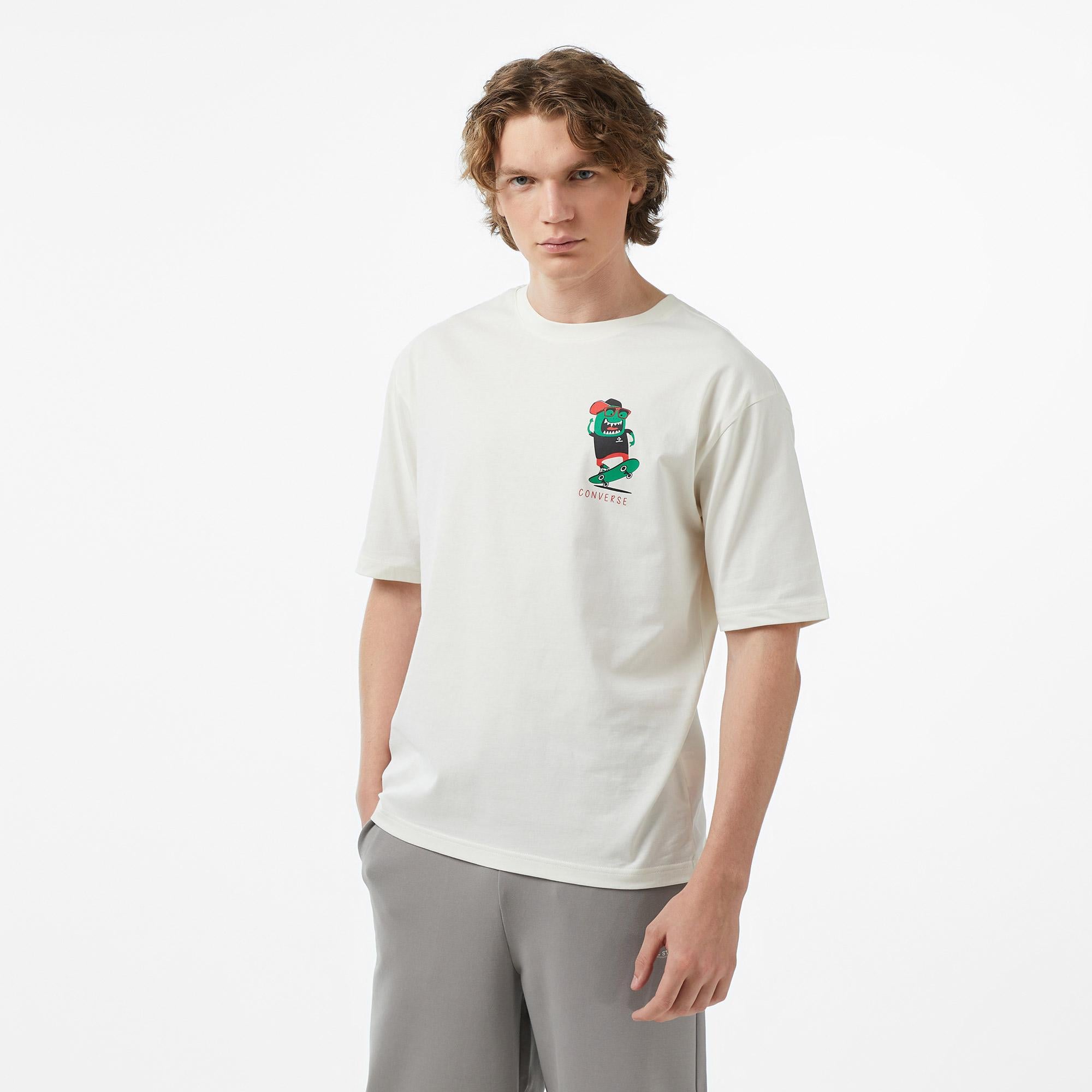 Converse Erkek Krem Grafik Baskılı T-Shirt