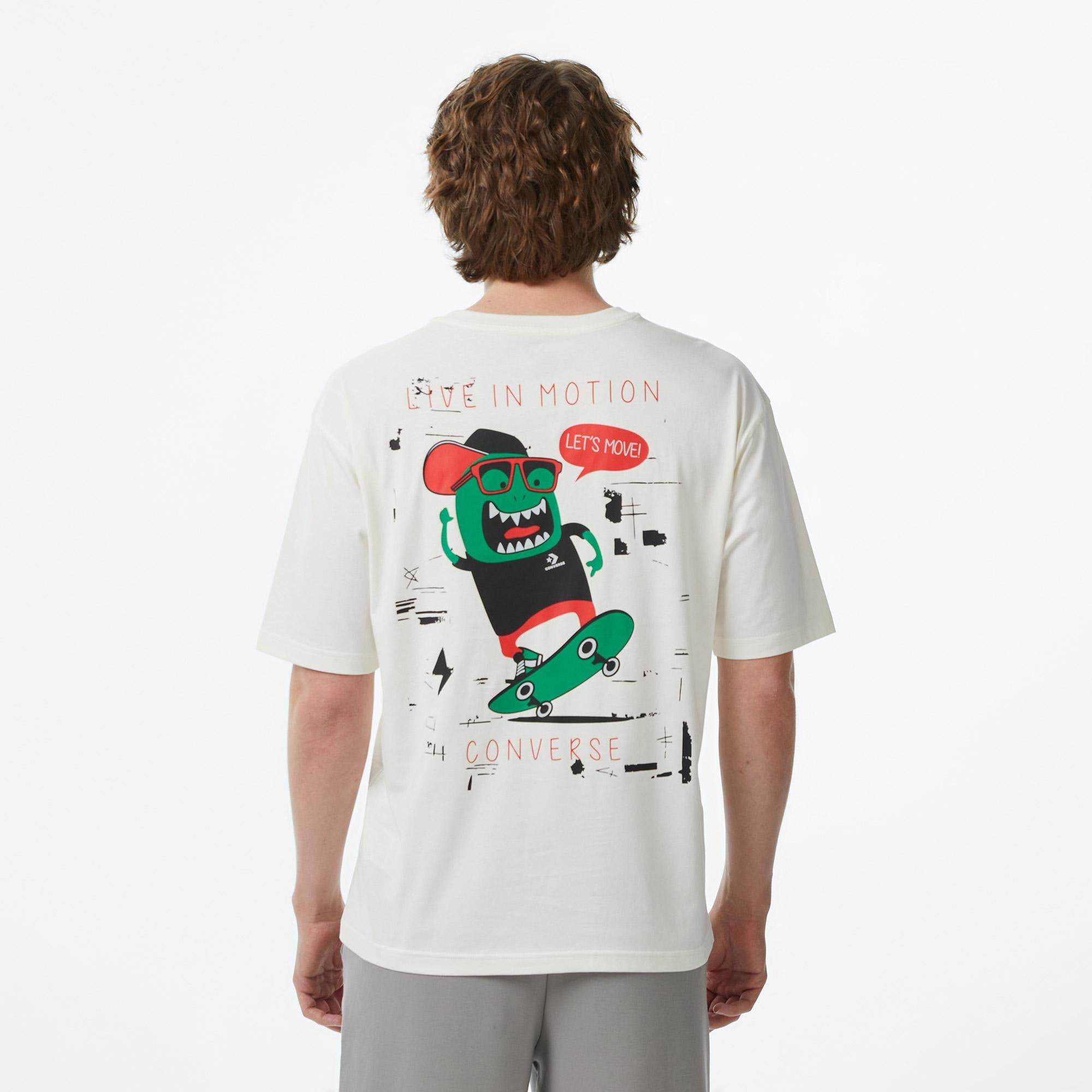 Converse Erkek Krem Grafik Baskılı T-Shirt