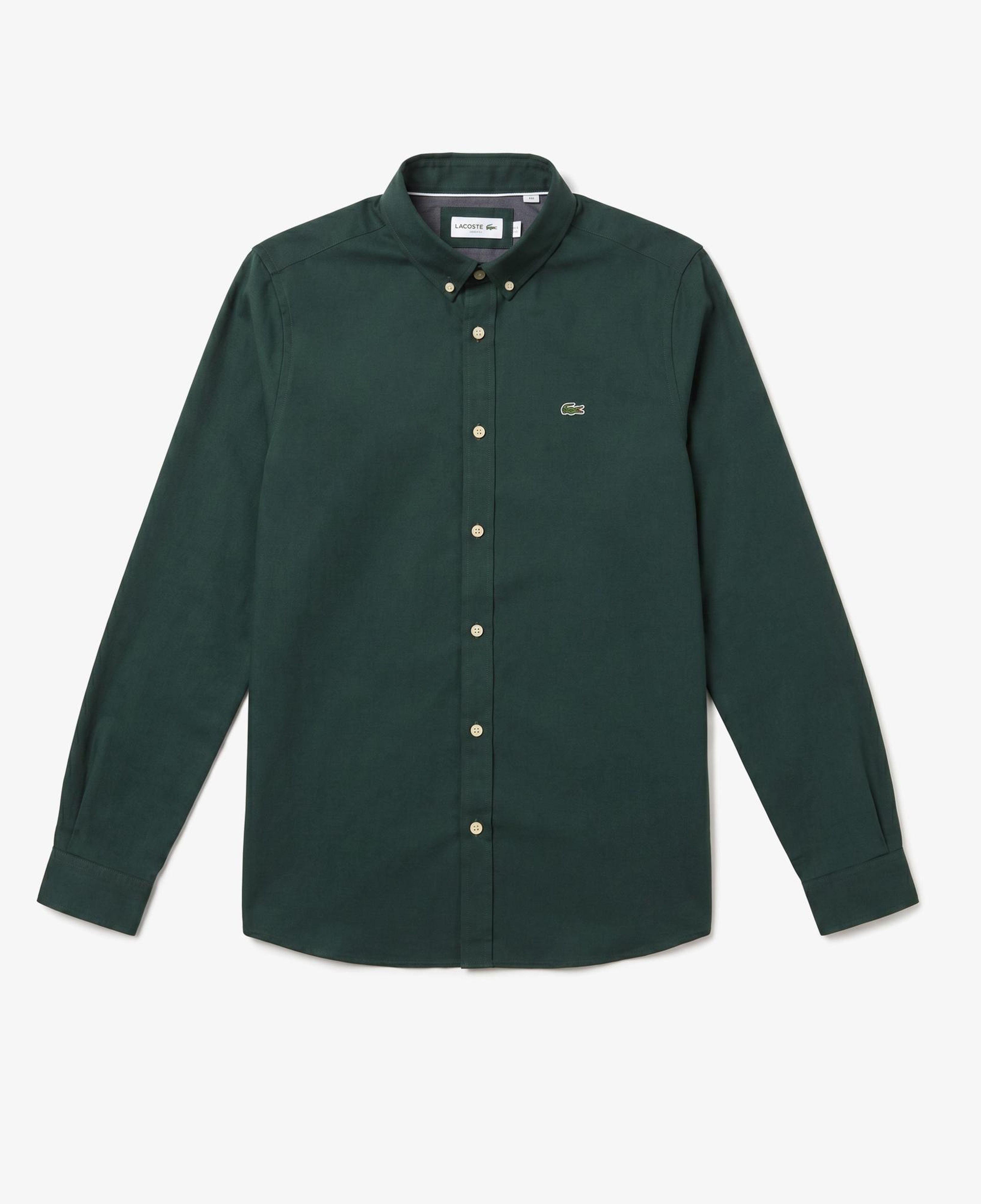 Erkek Slim Fit Düğmeli Yaka Koyu Yeşil Gömlek