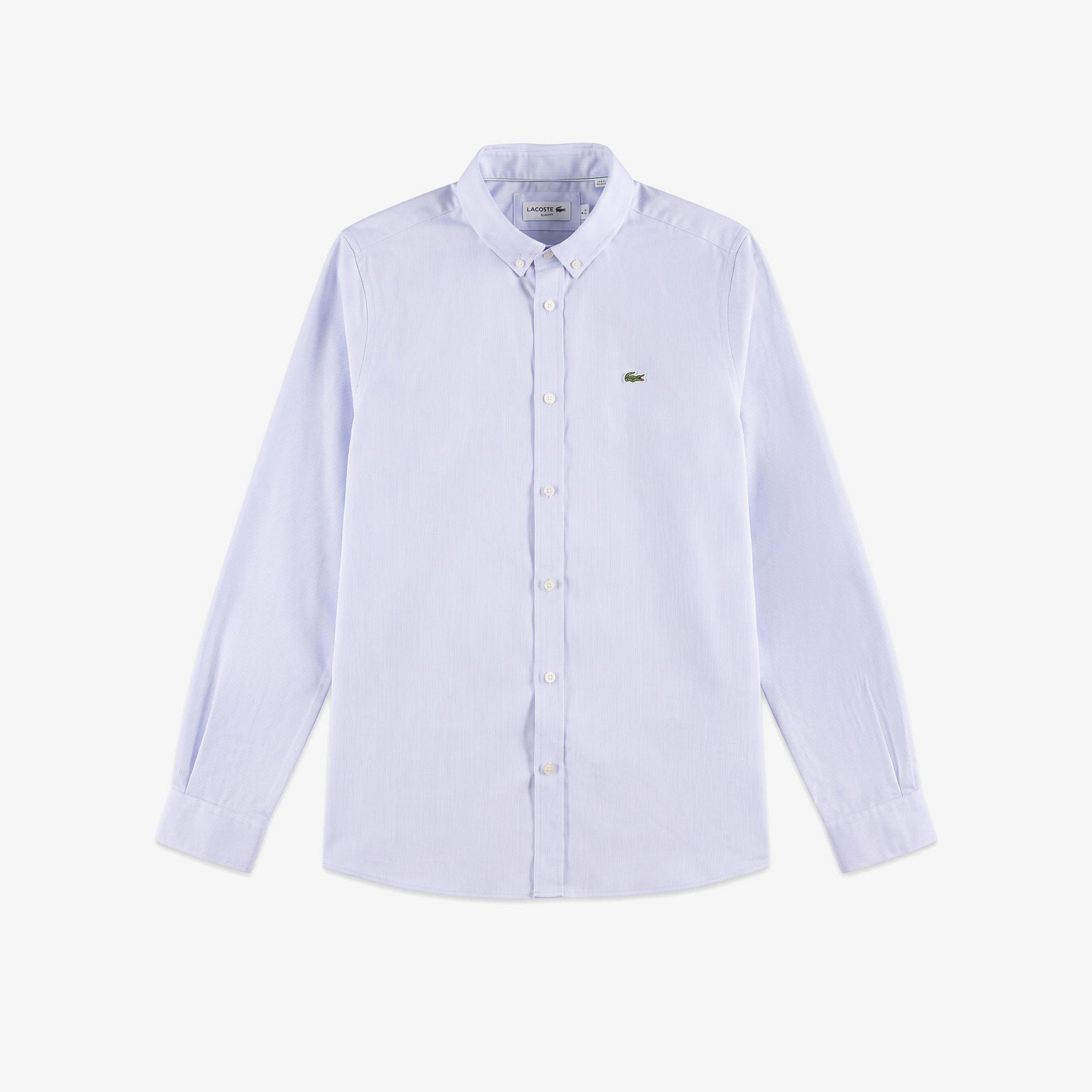 Erkek Slim Fit Düğmeli Yaka Mavi Gömlek