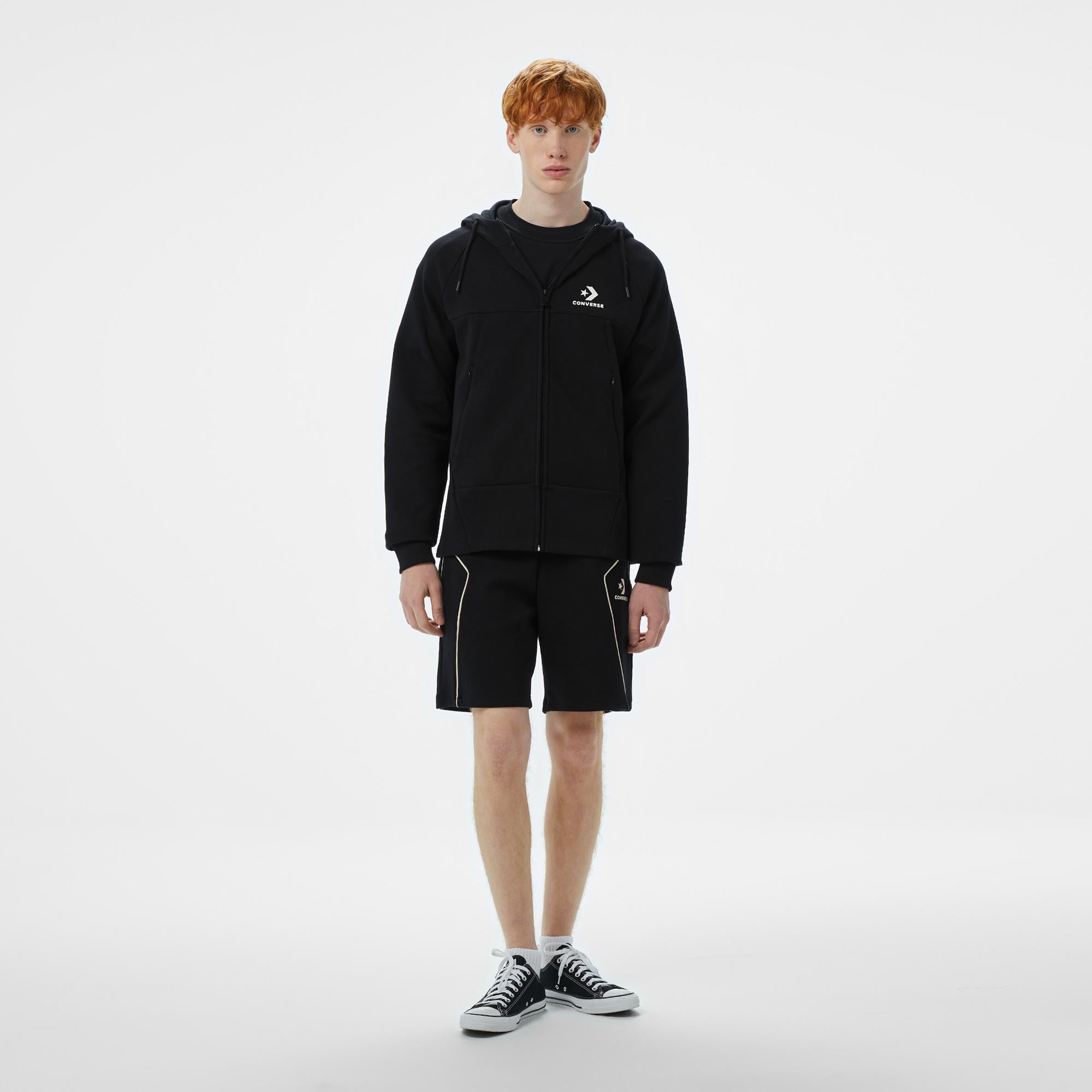 Converse Star Chevron Baskılı Erkek Regular Fit Siyah Hoodie