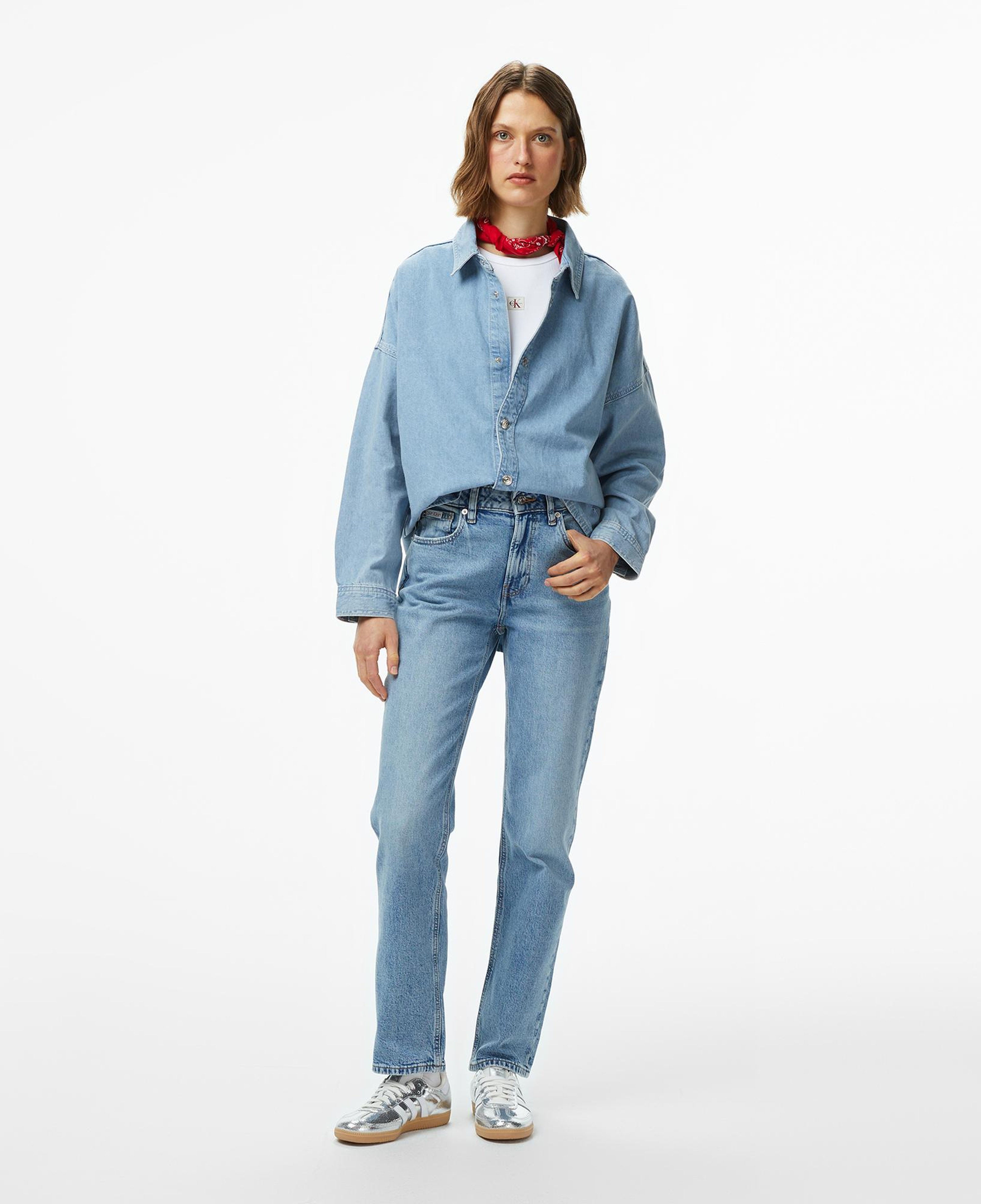 Calvin Klein Relaxed Denim Aaron Kadın Mavi Keten Gömlek