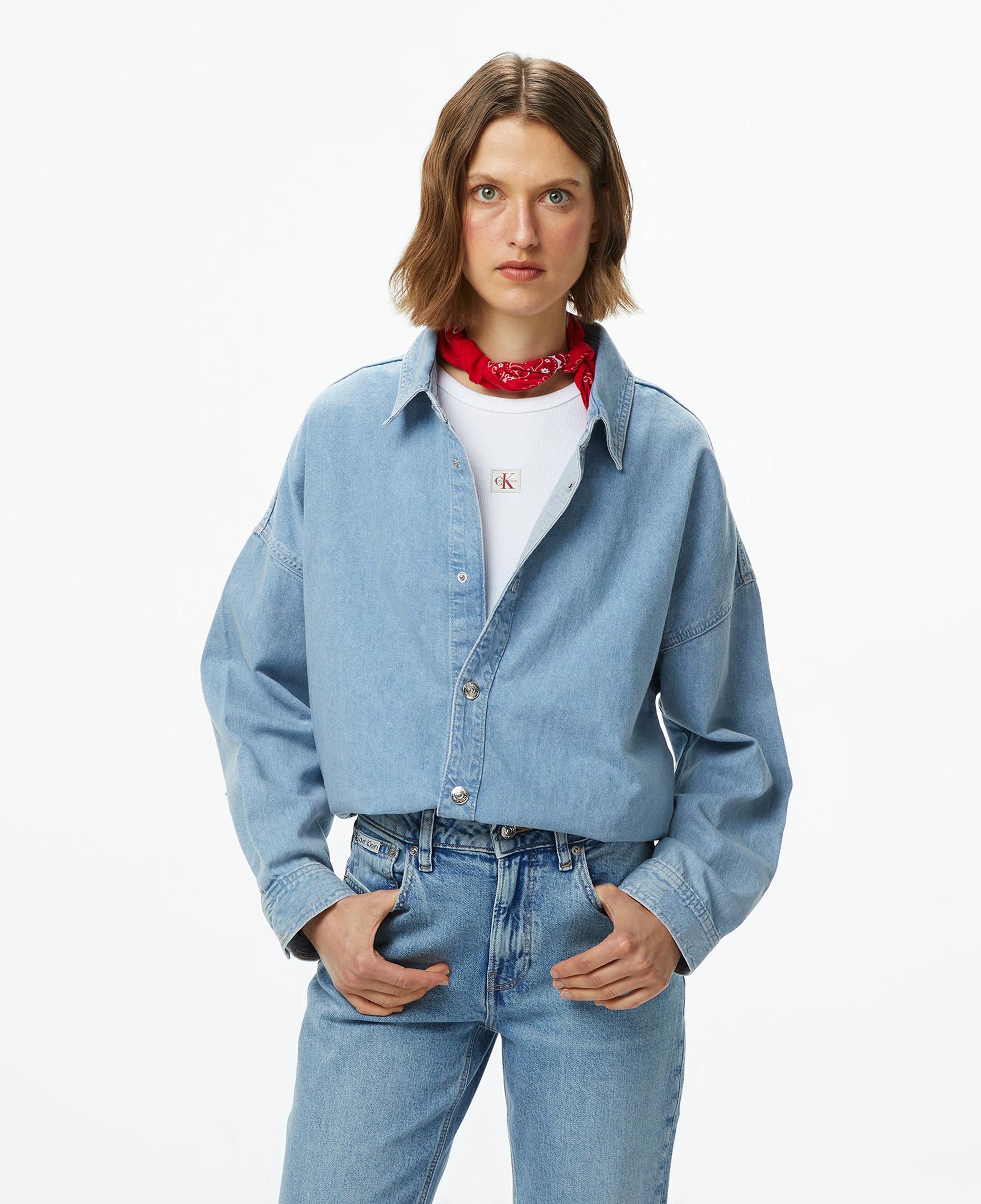 Calvin Klein Relaxed Denim Aaron Kadın Mavi Keten Gömlek