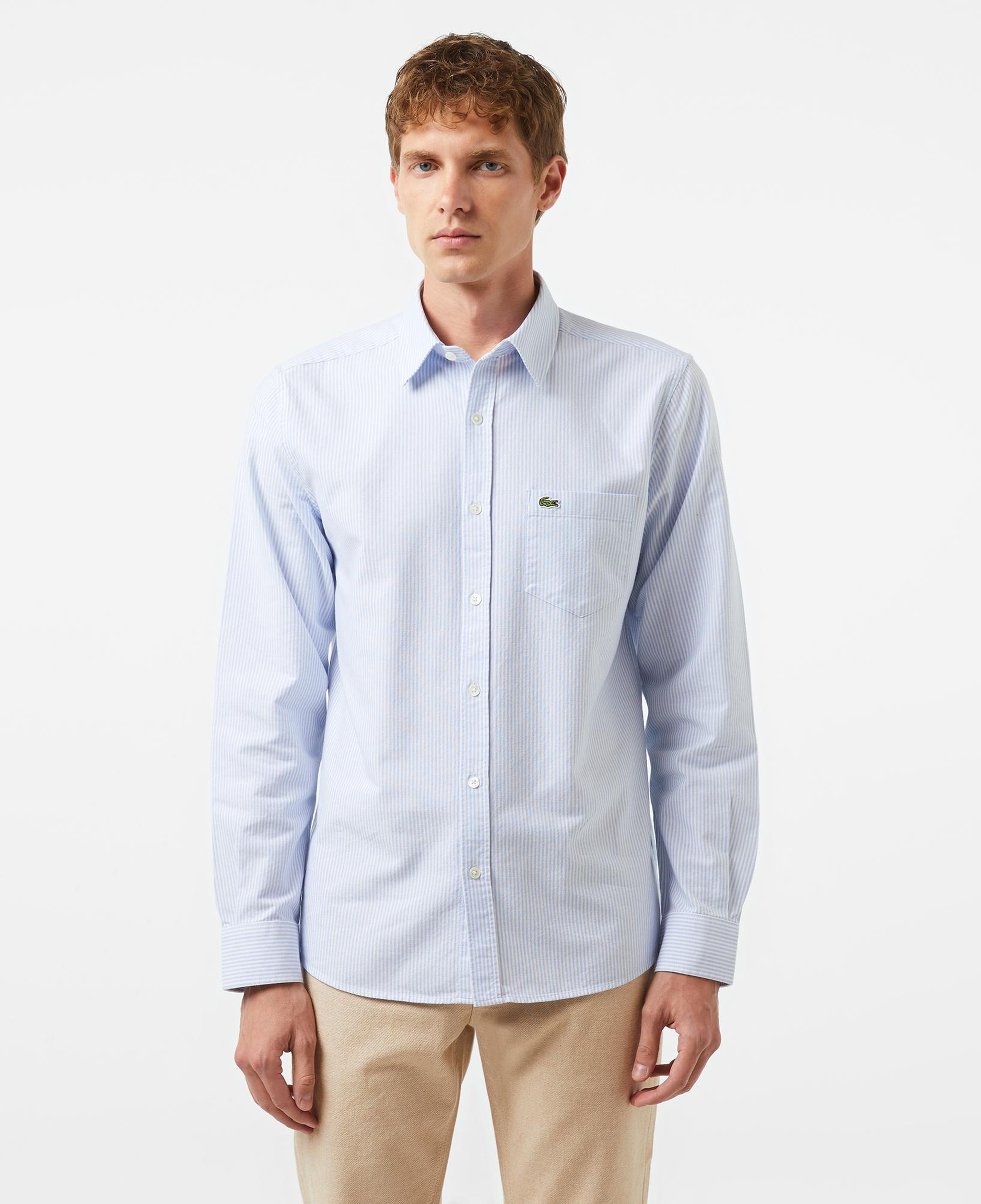 Lacoste Oxford Erkek Regular Fit Çizgili Organik Pamuk Açık Mavi Gömlek