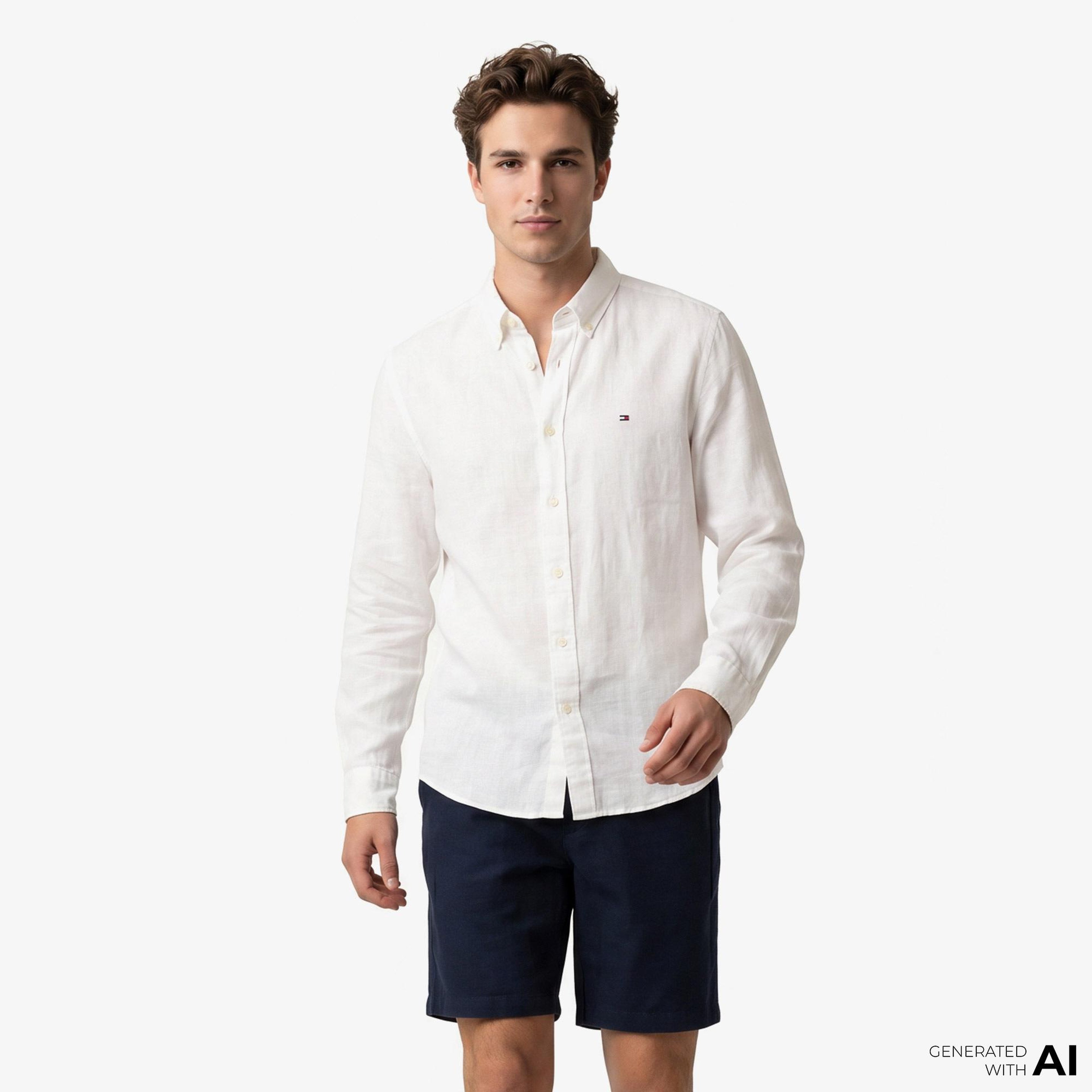 Tommy Hilfiger Seasonal Quality Erkek Beyaz Keten Gömlek