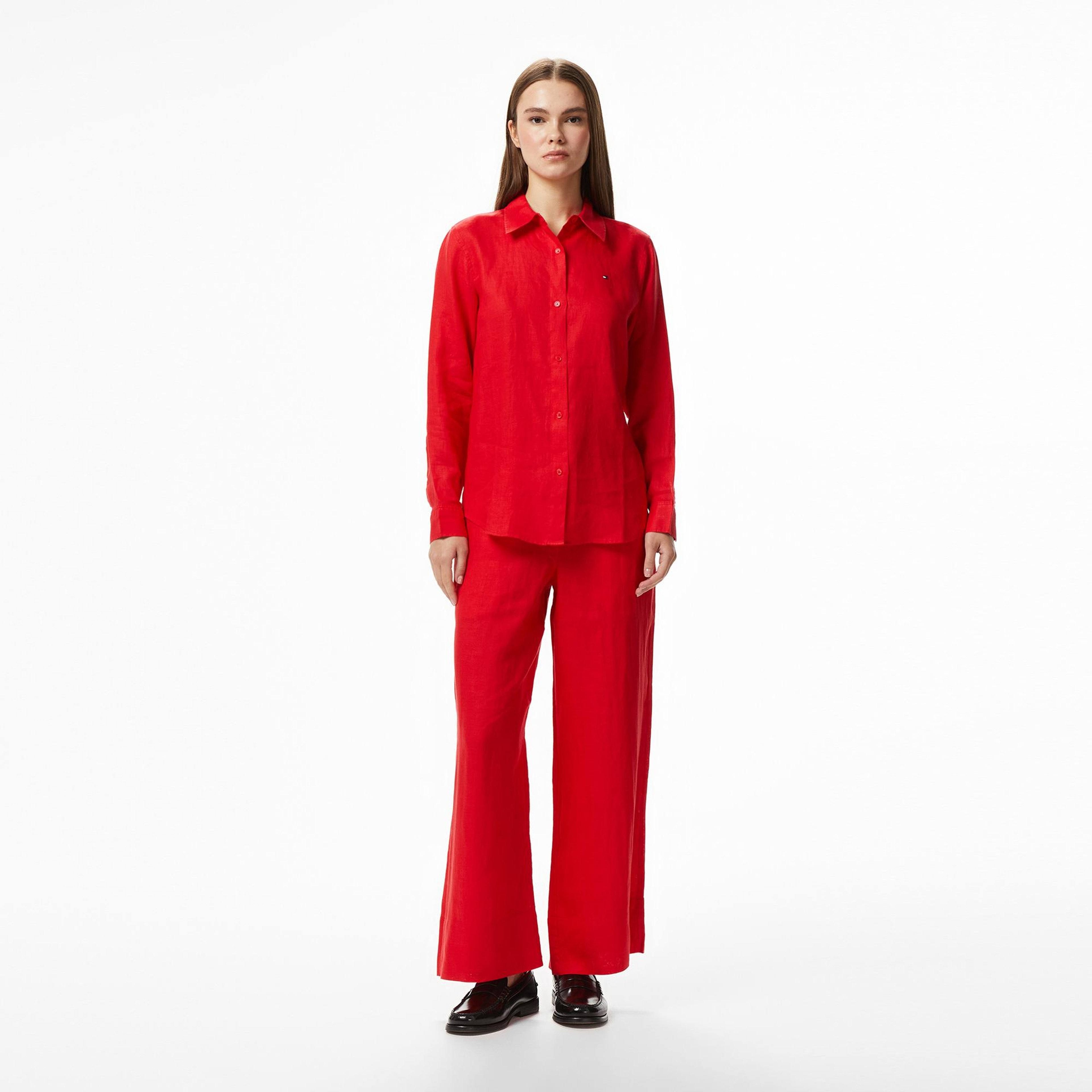 Tommy Hilfiger Essential Kadın Turuncu Keten Pantolon