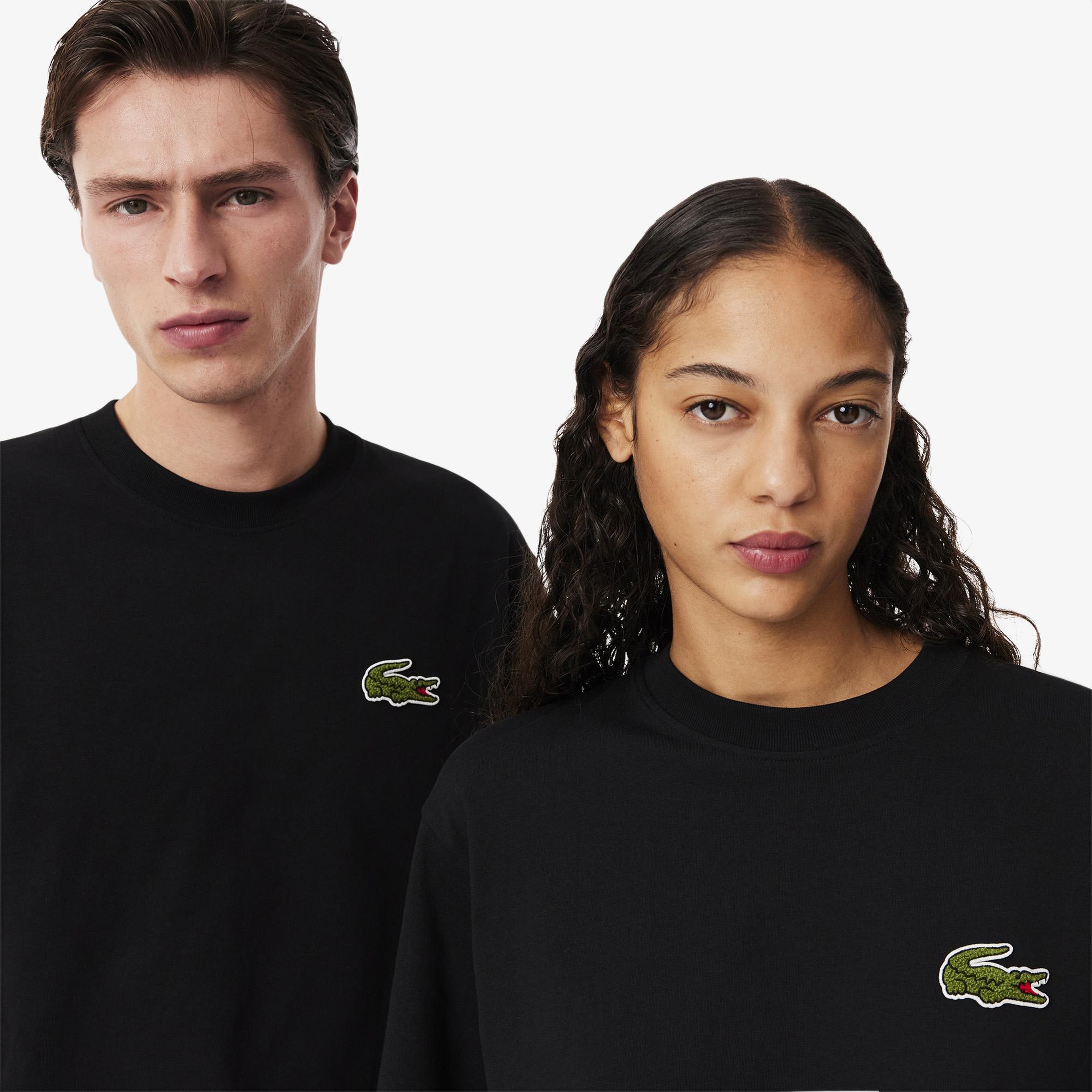 Unisex Loose Fit Bisiklet Yaka Organik Pamuk Siyah T-Shirt