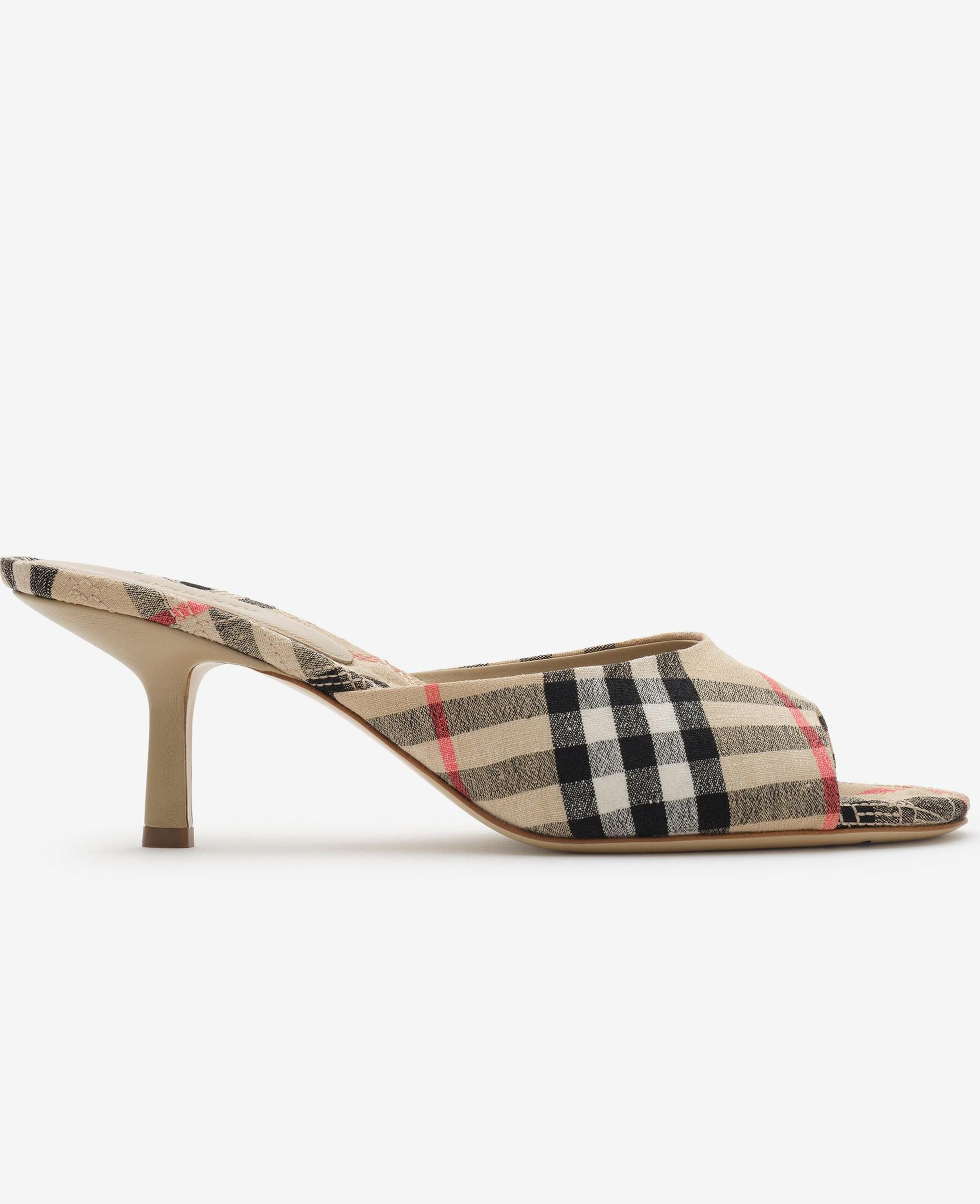 Burberry Check Mews Low Kadın Bej Keten Topuklu Ayakkabı