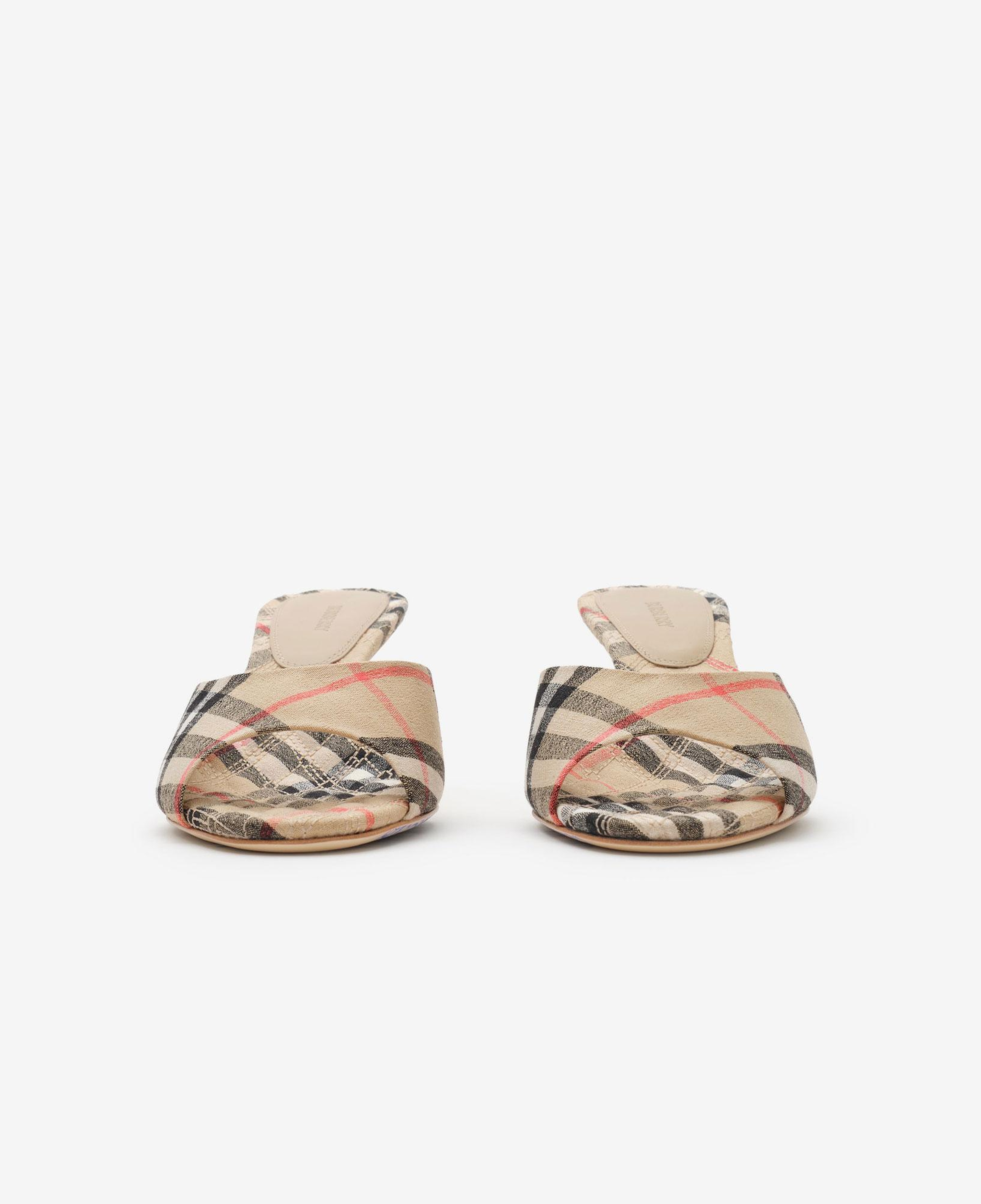 Burberry Check Mews Low Kadın Bej Keten Topuklu Ayakkabı
