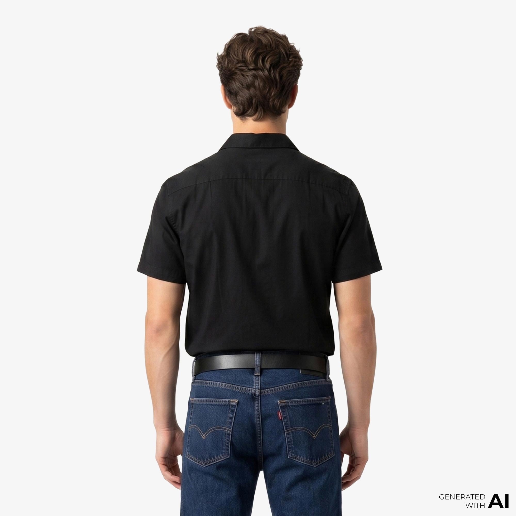 Calvin Klein Camp Collar Solid Class Erkek Siyah Keten Gömlek