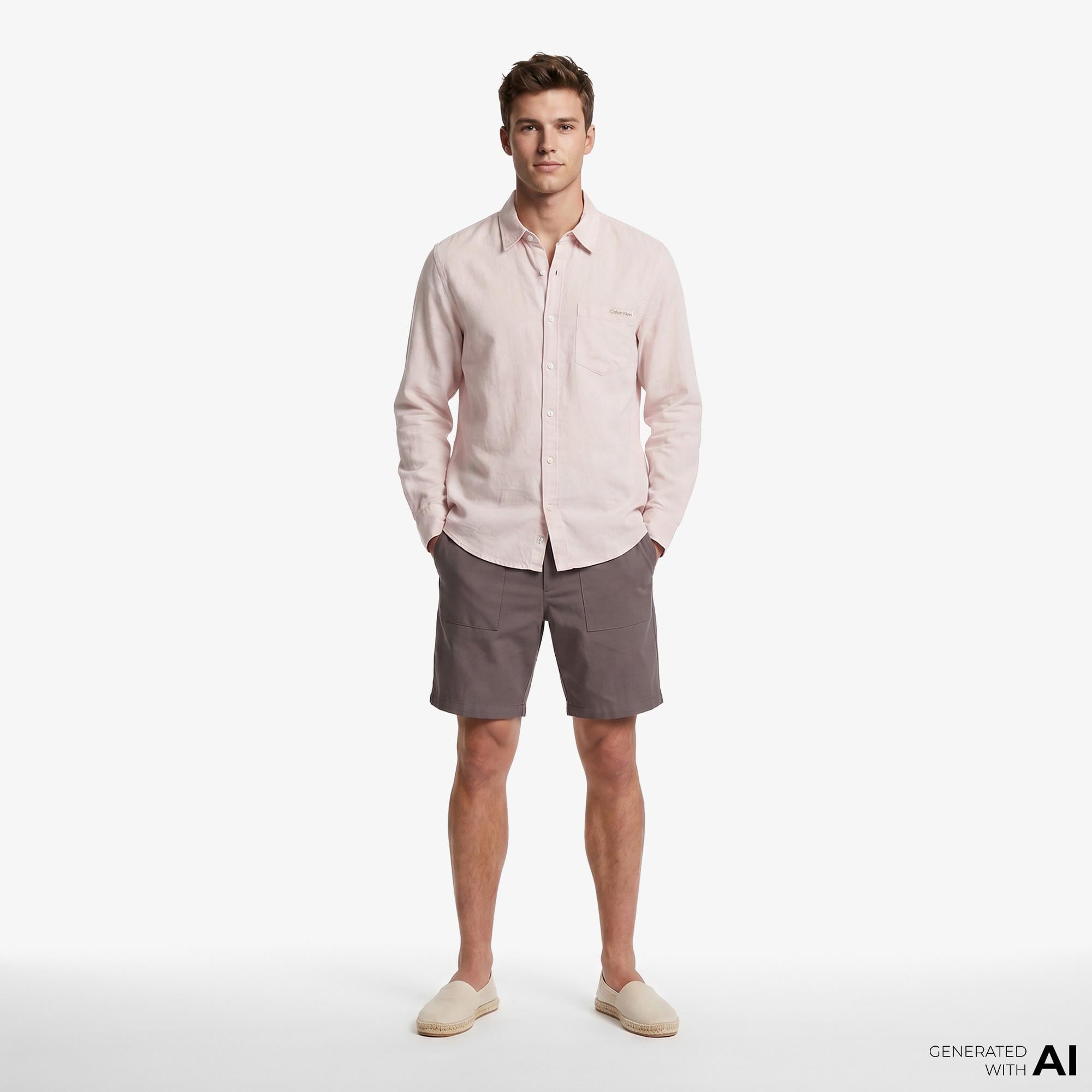 Calvin Klein Solid Casual Classic Erkek Turuncu Keten Gömlek