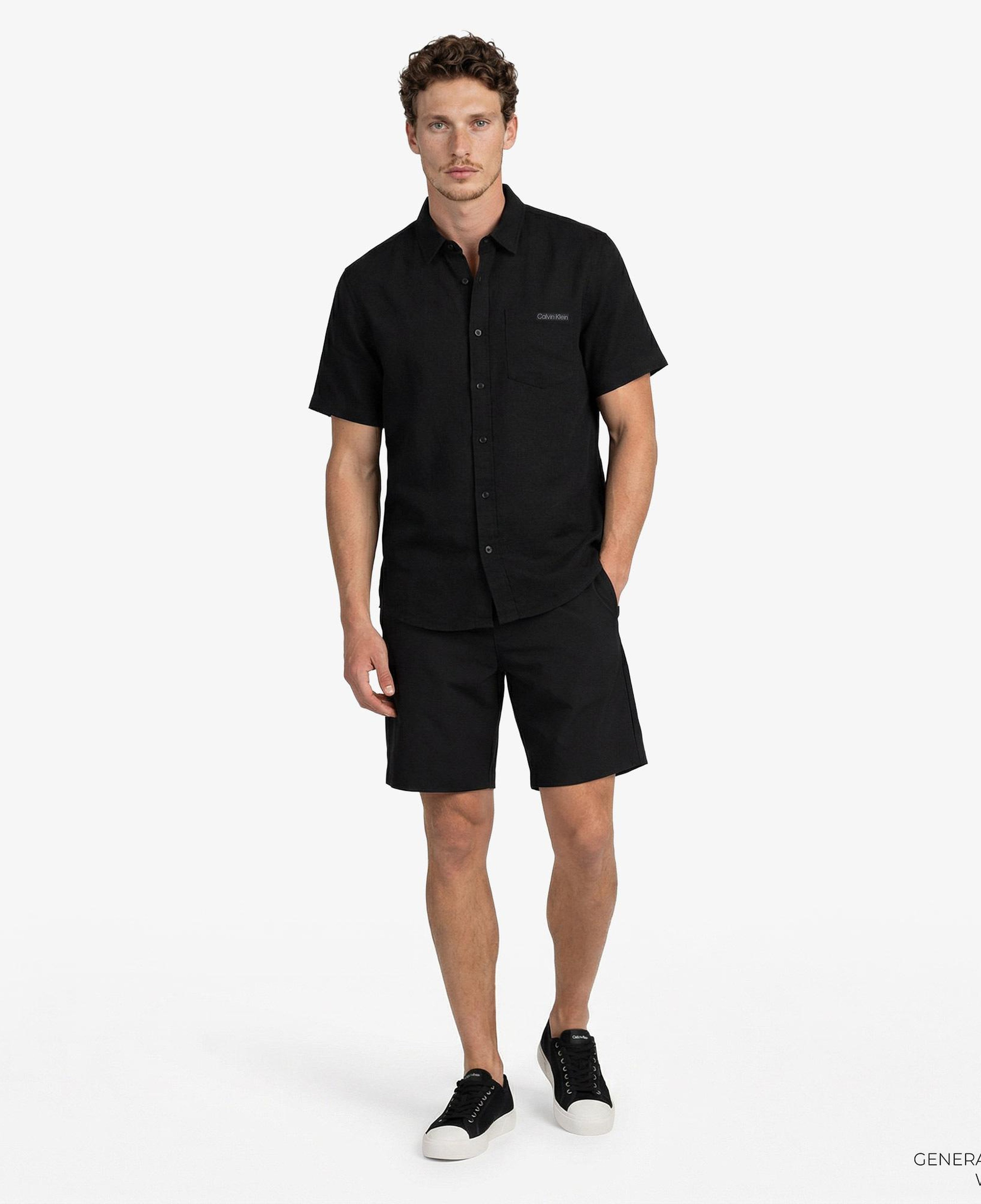 Calvin Klein Solid Causal Classic Erkek Siyah Keten Gömlek