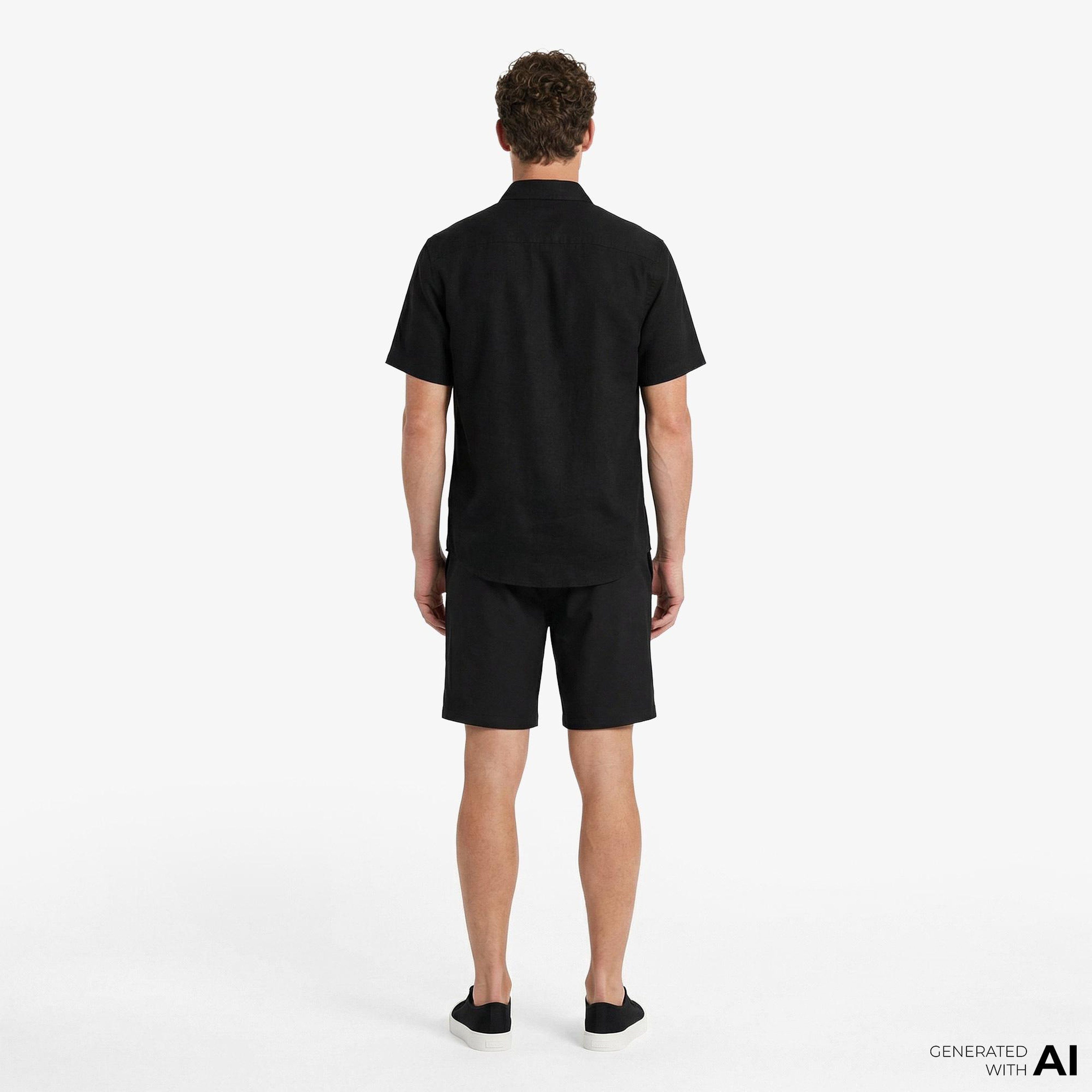 Calvin Klein Solid Causal Classic Erkek Siyah Keten Gömlek